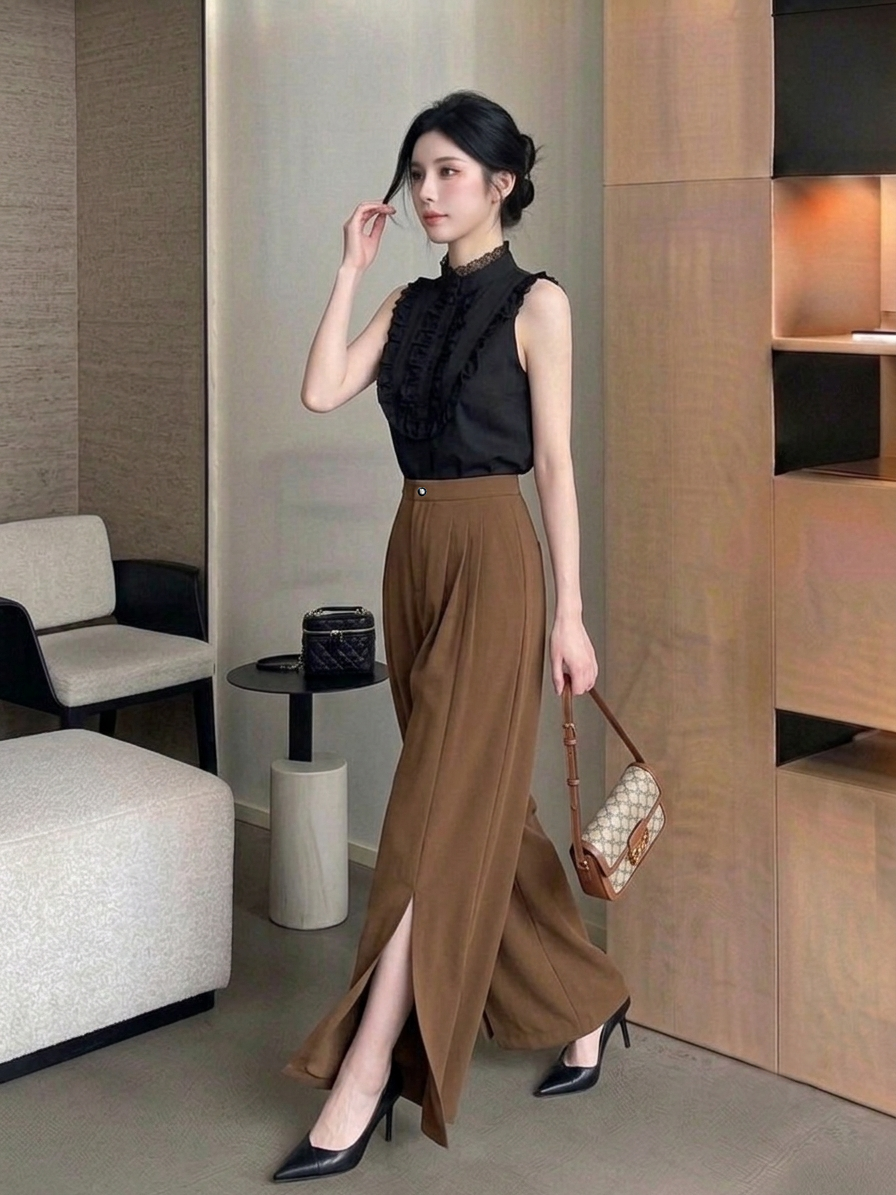 Front Slit Wide Leg Pants M244
