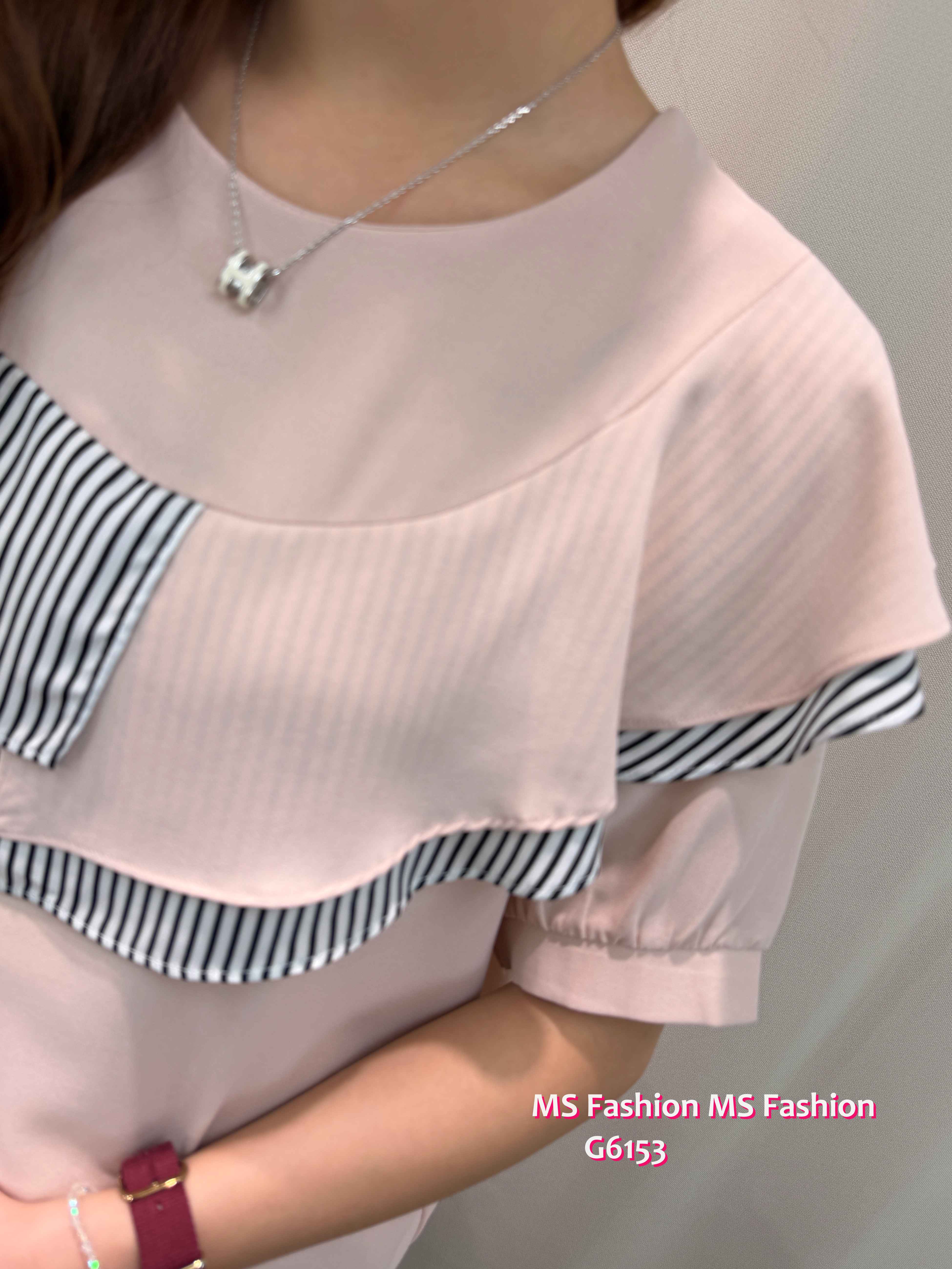 G6153 韓國🇰🇷靚料拼條子ruffle top