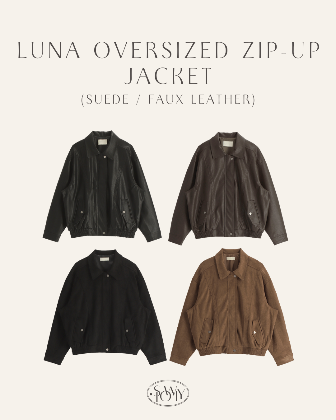[麂皮/PU皮褸!!] Luna Oversized Zip-up Jacket(兩色入)