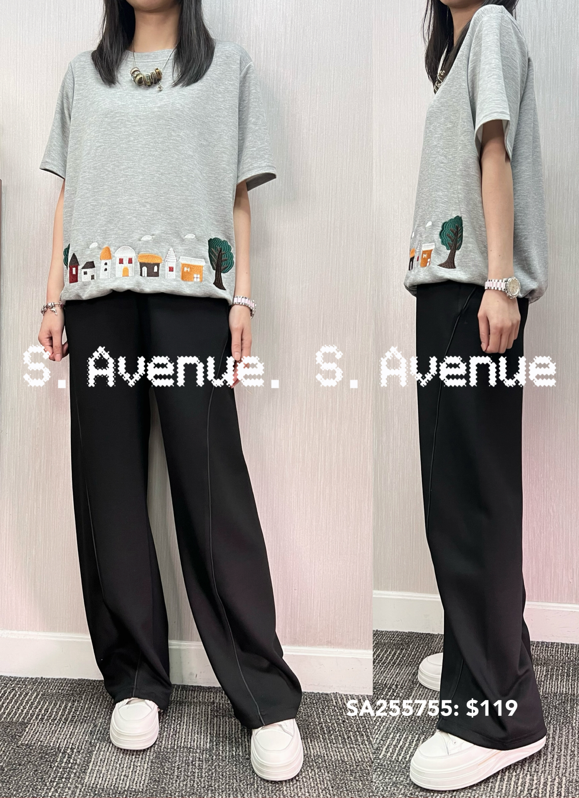 SA255755: 短袖下繡花圖案tee