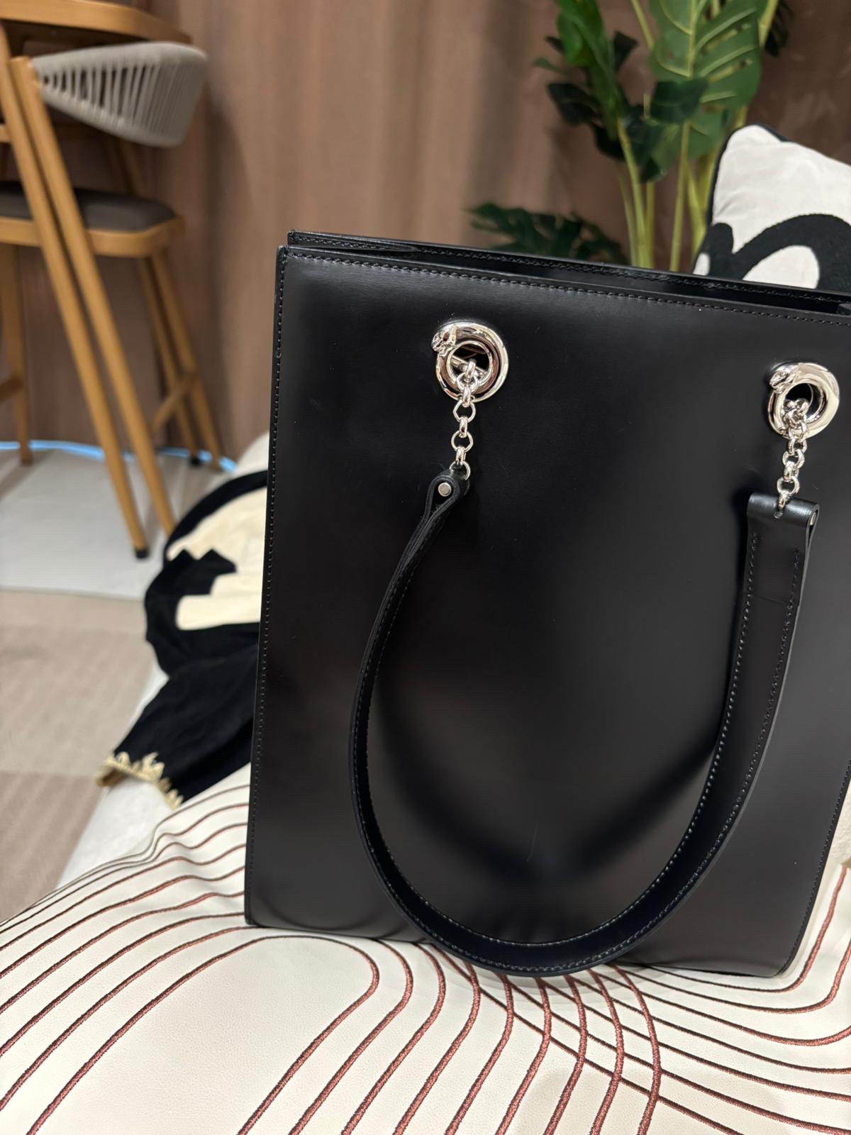 Cartier Shoulder Bag Black calfskin tote 100%Authentic, 95%New 