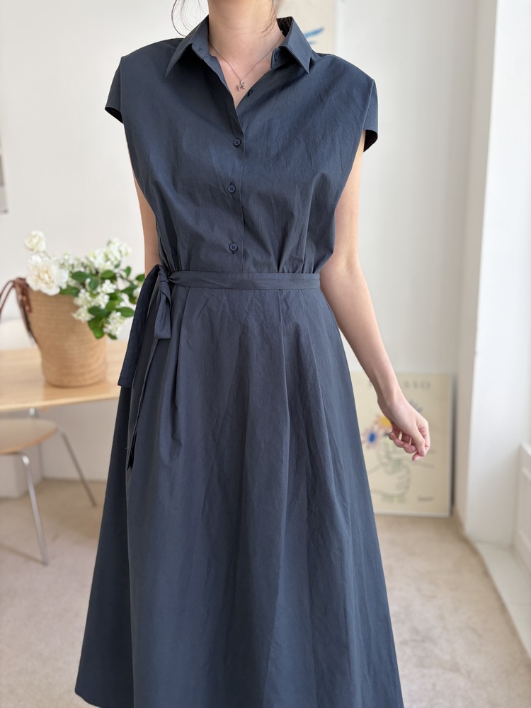 Elasticated Waist Shirt Dress (Navy)