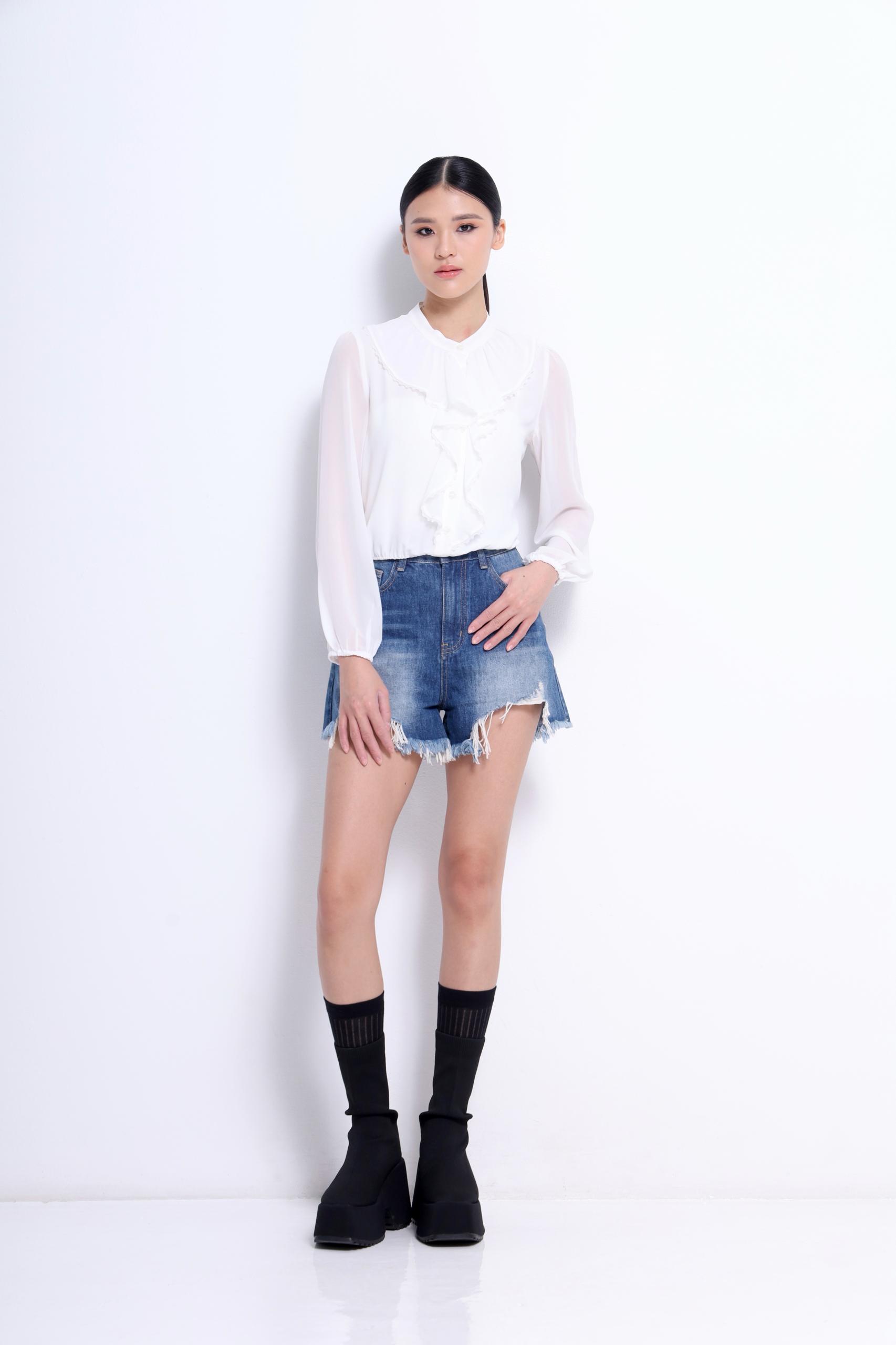 CB2721 SHEER CHIFFON LONG SLLV BLOUSE