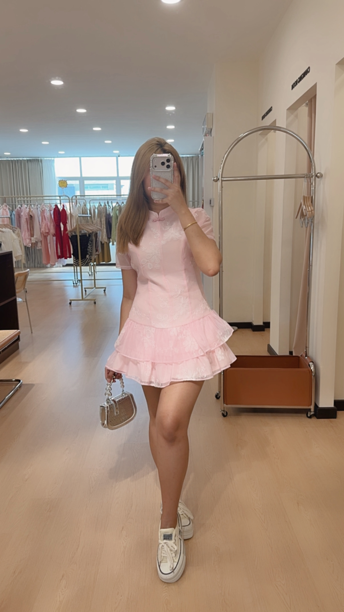 441粉色旗袍连身裙