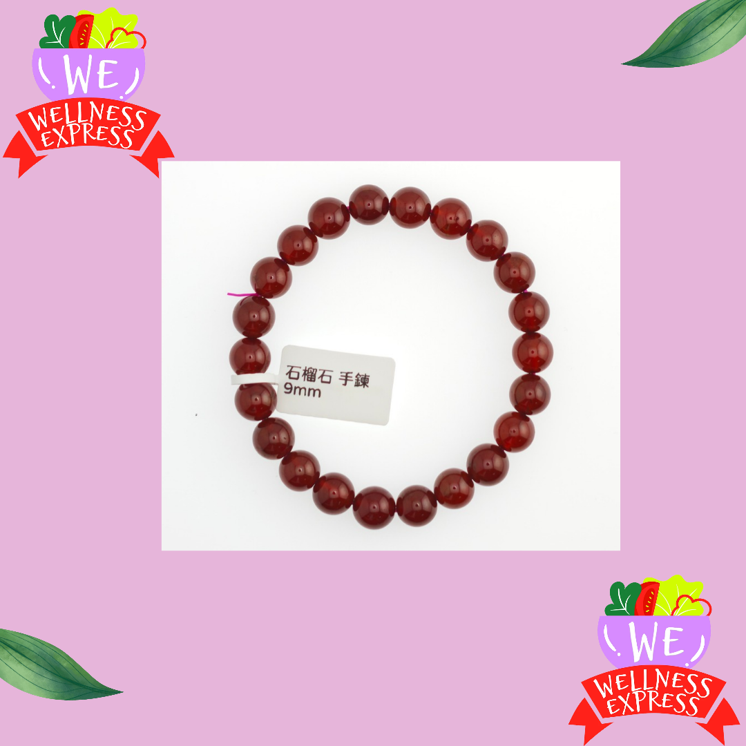 天然酒紅石榴石手鏈 9mm/Natural Wine Red Garnet Bracelet 9mm #WE12