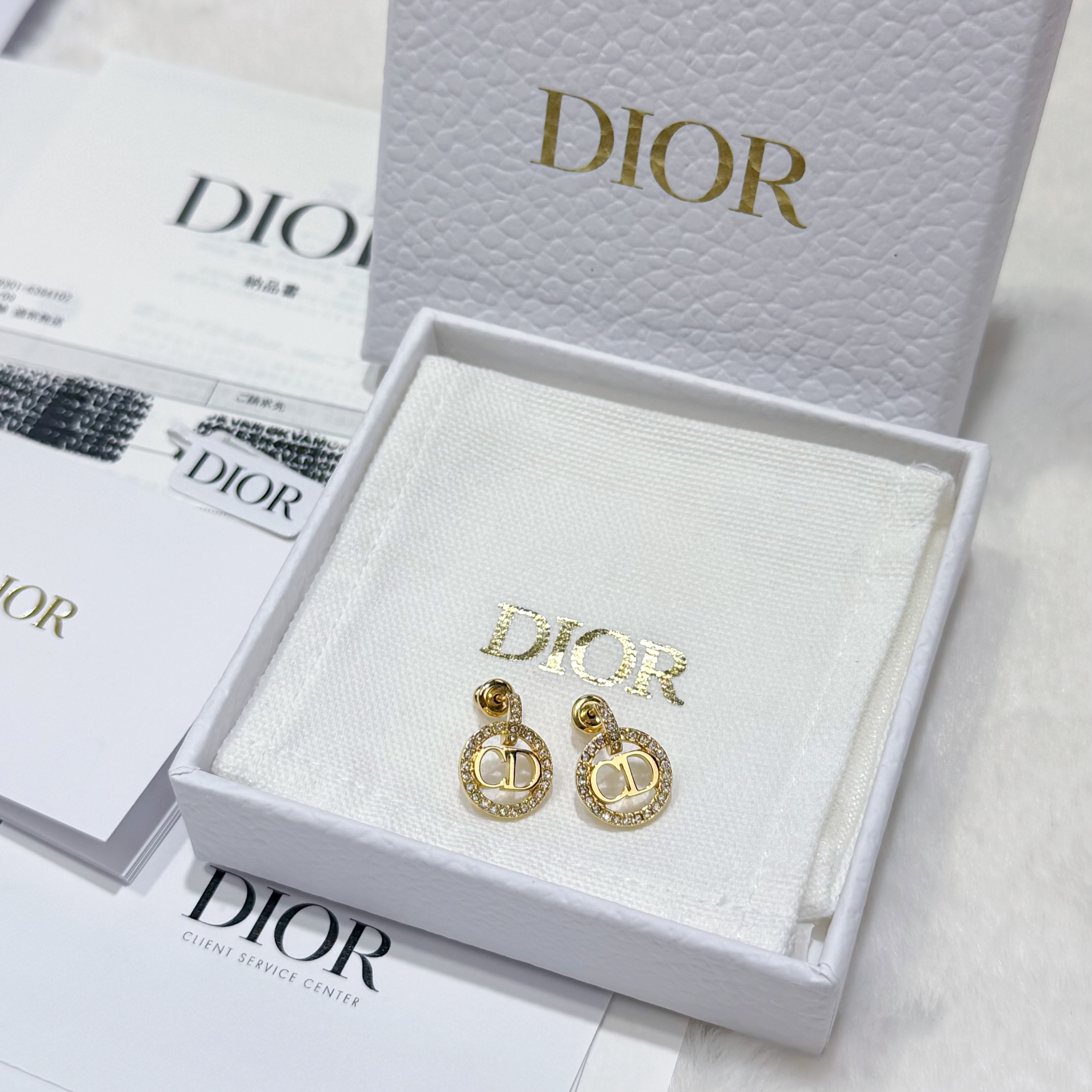 Dior Navy耳環帶鑽花圈logo