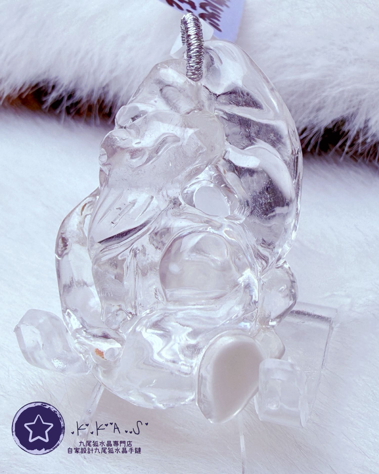 K00092 藍幽靈 俏色心心狐 - 吊墜/手牌兩用款(上下孔)