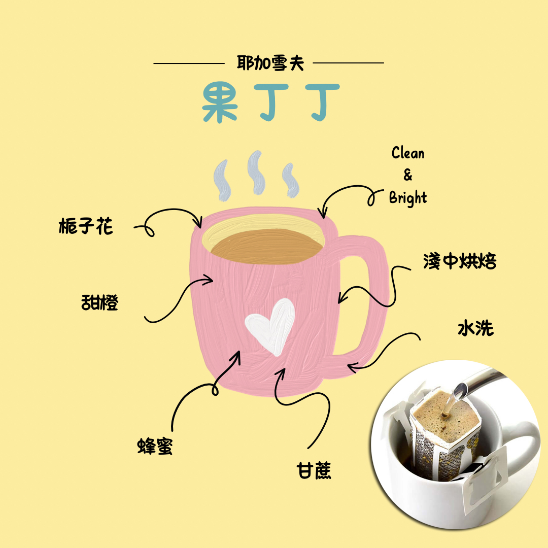 果丁丁-衣索比亞耶加雪夫水洗 淺中烘焙-掛耳咖啡( 12g X6bags)