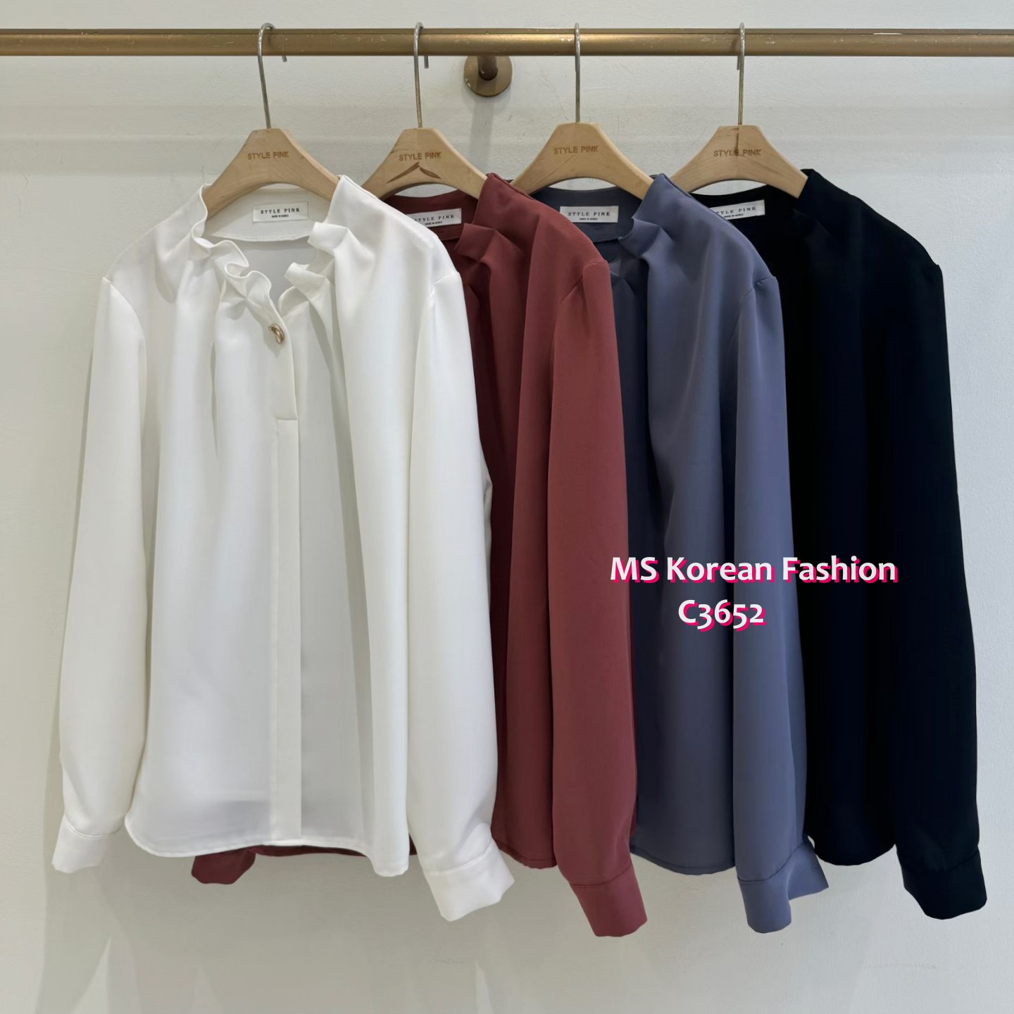 C3652 韓國🇰🇷靚料ruffle V領top