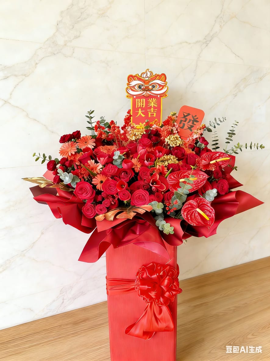 Grand Opening Floral Arrangement with Lucky Lion Decor