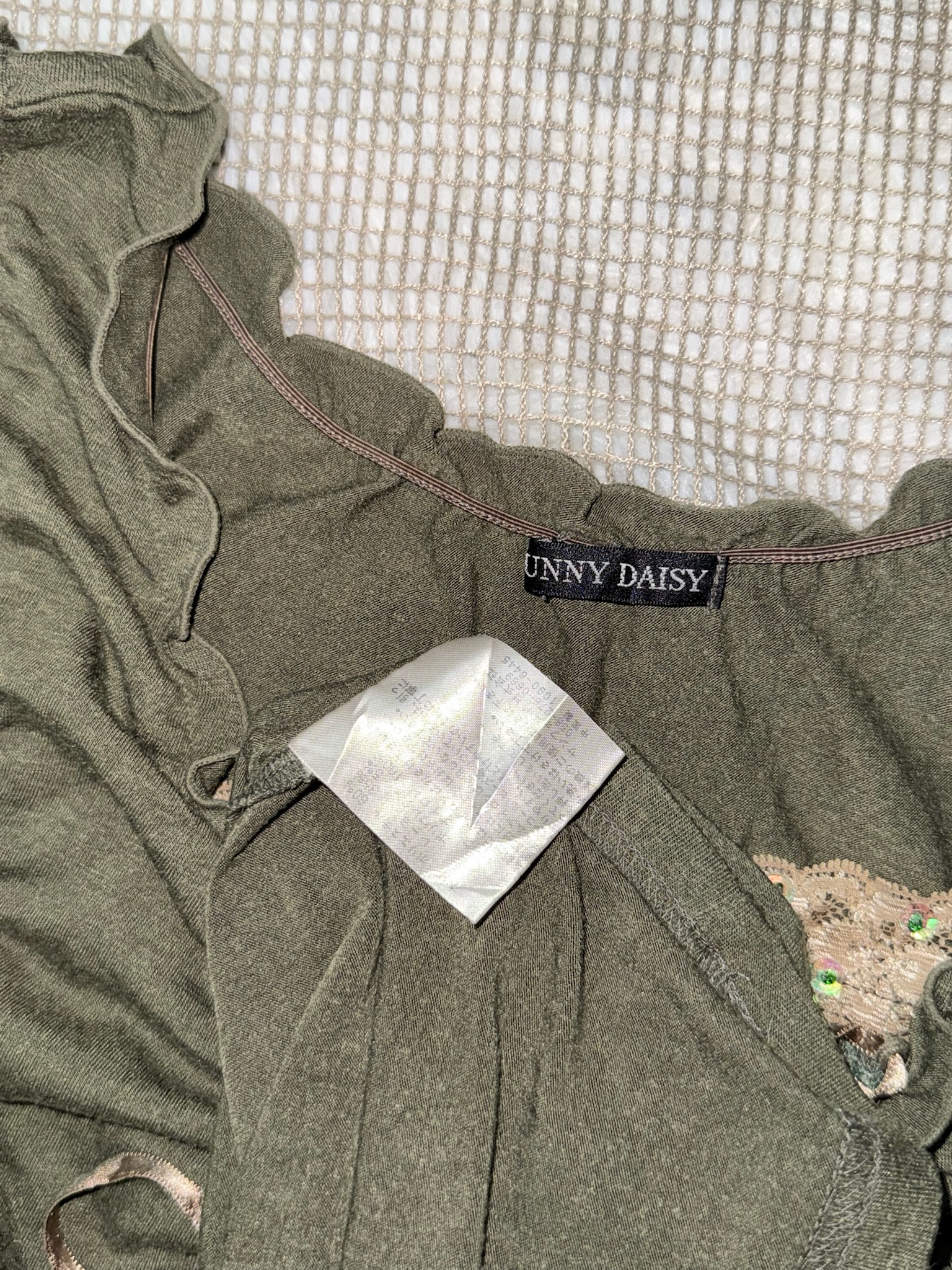 Khaki Green Lace Trim fairy Style Cami