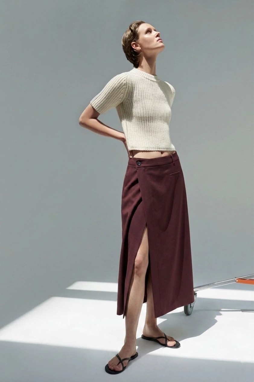 E8236BS Minimal Wrap Midi Skirt