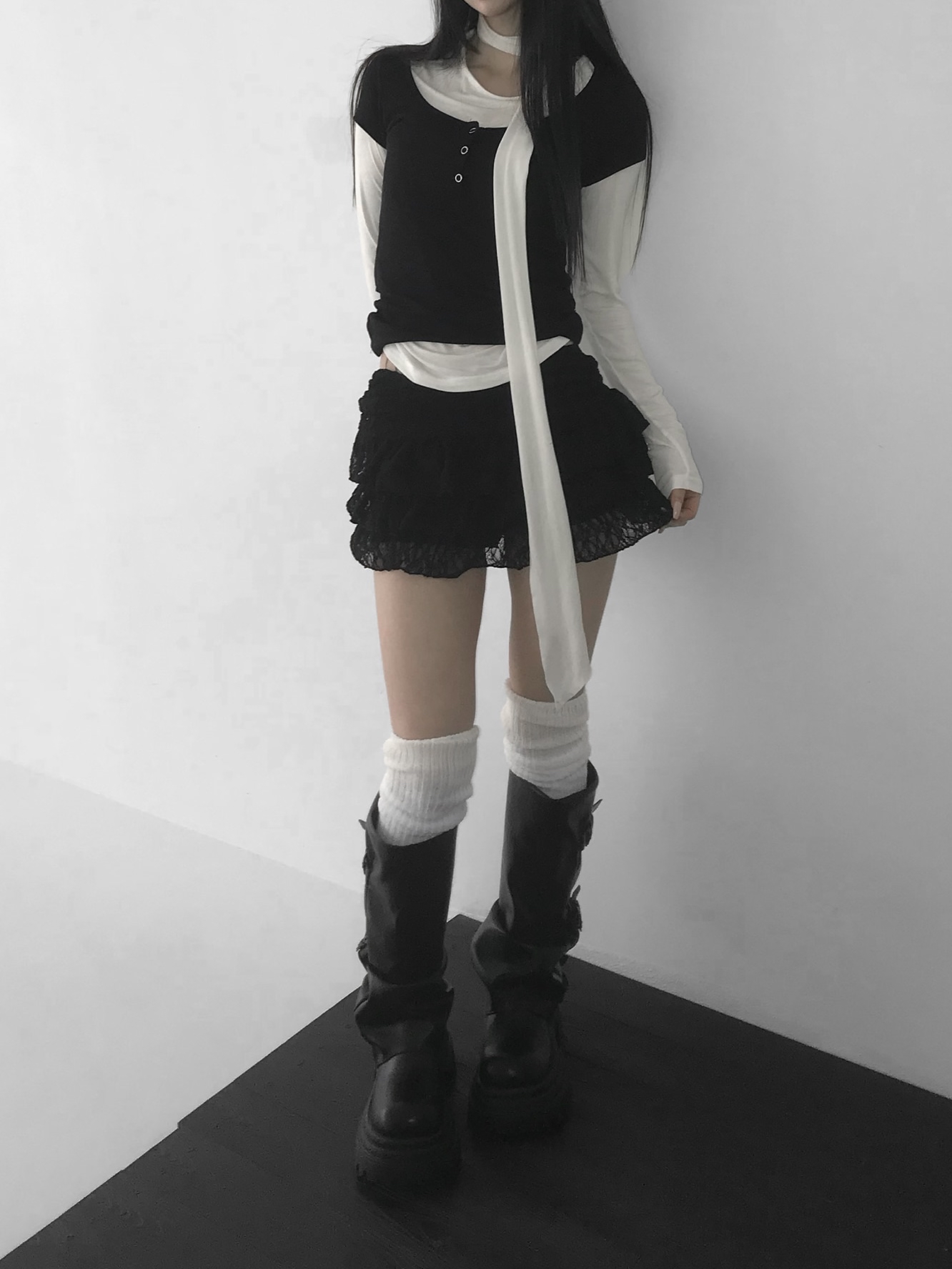 Tiered Ruffled Lace Mini Skirt