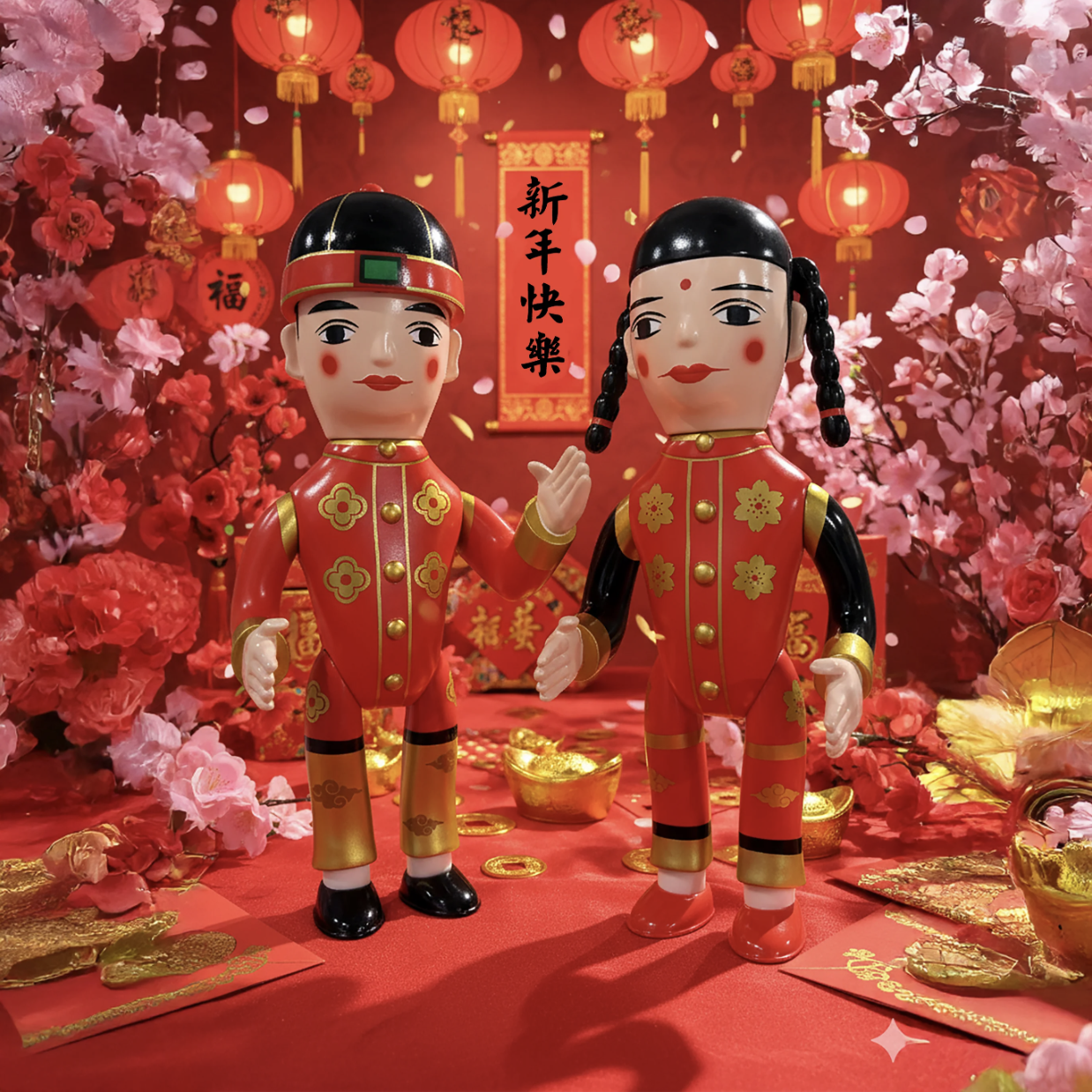 香港邪膠Happy Sofubi 金童玉女搪膠公仔（農曆新年版本）