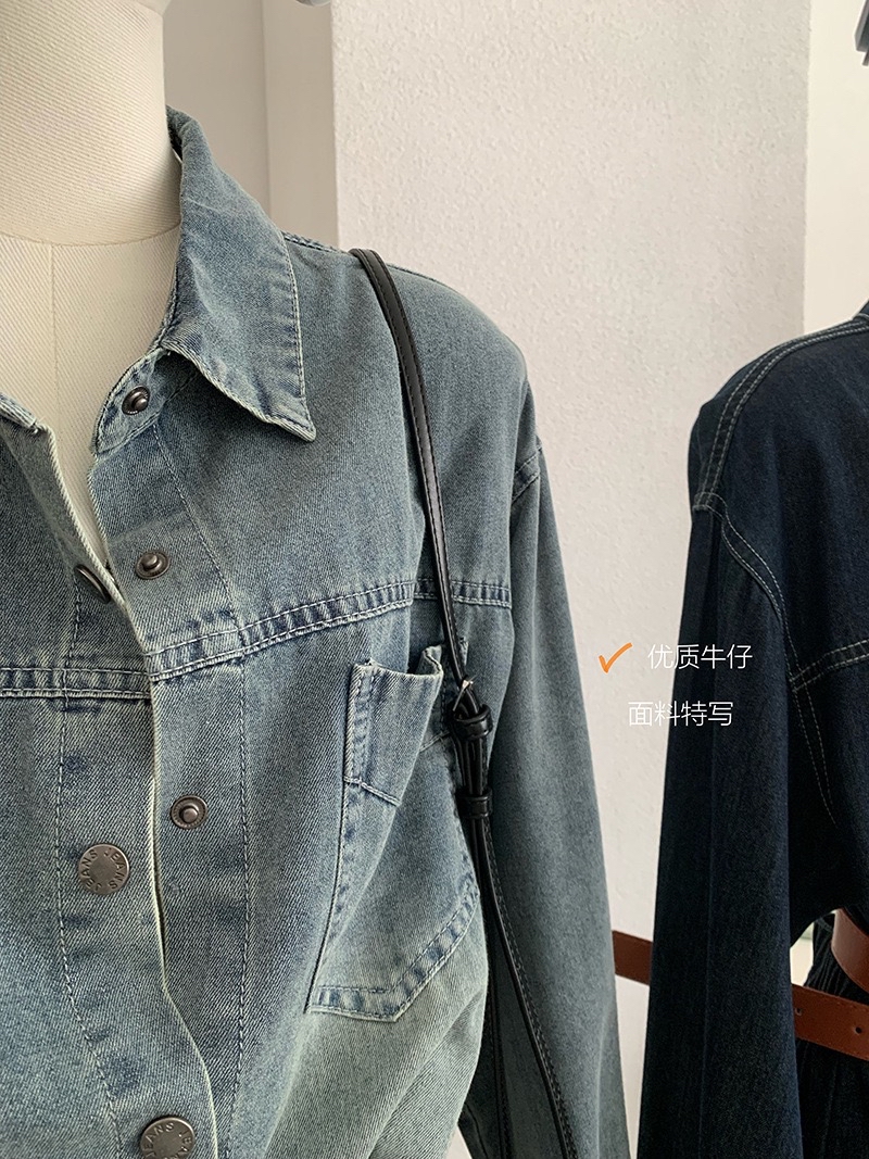 韩版宽松中长款牛仔衬衫+屁帘两件套装