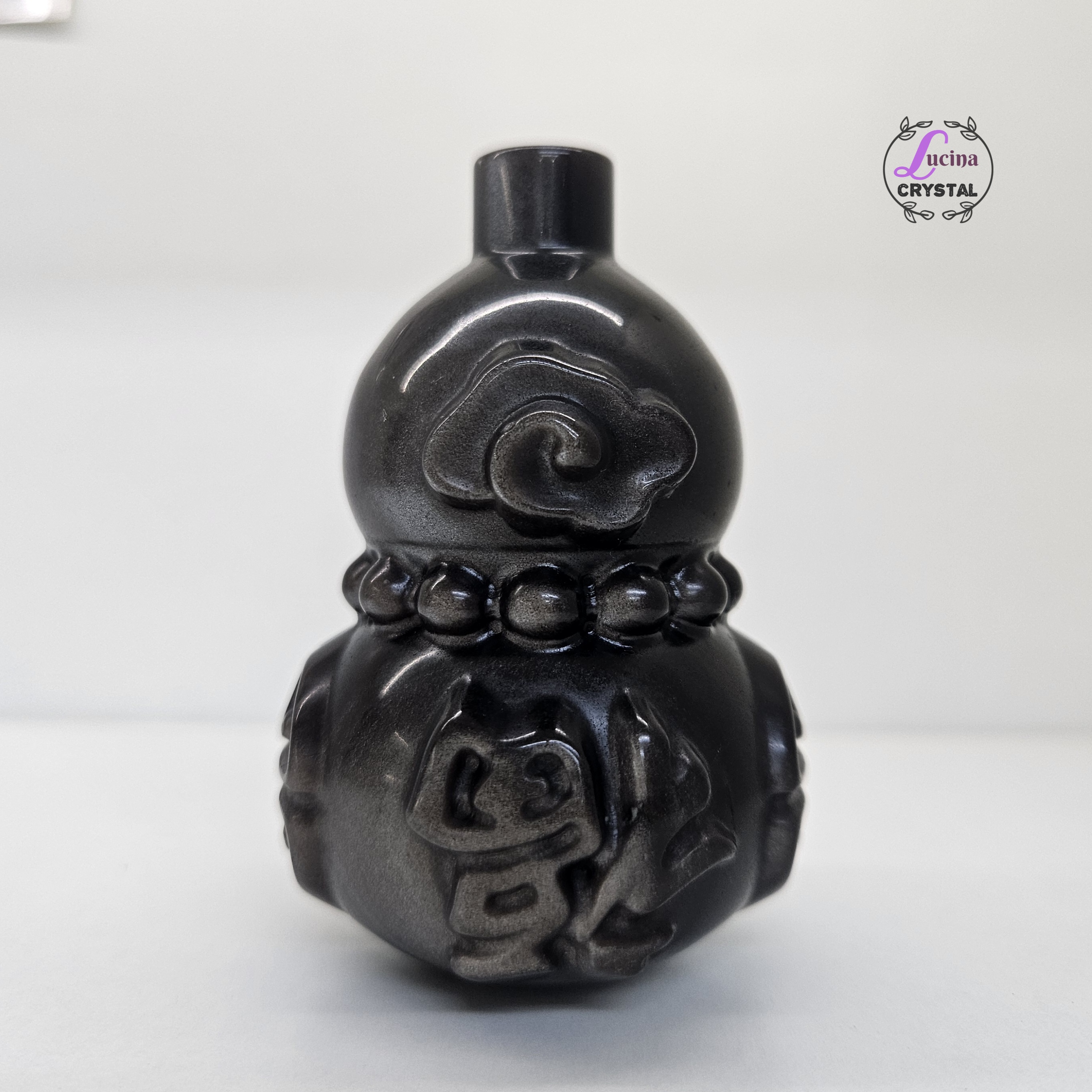 (Co#J326) 人手雕刻葫蘆形銀沙黑曜石/Silver Obsidian Gourd