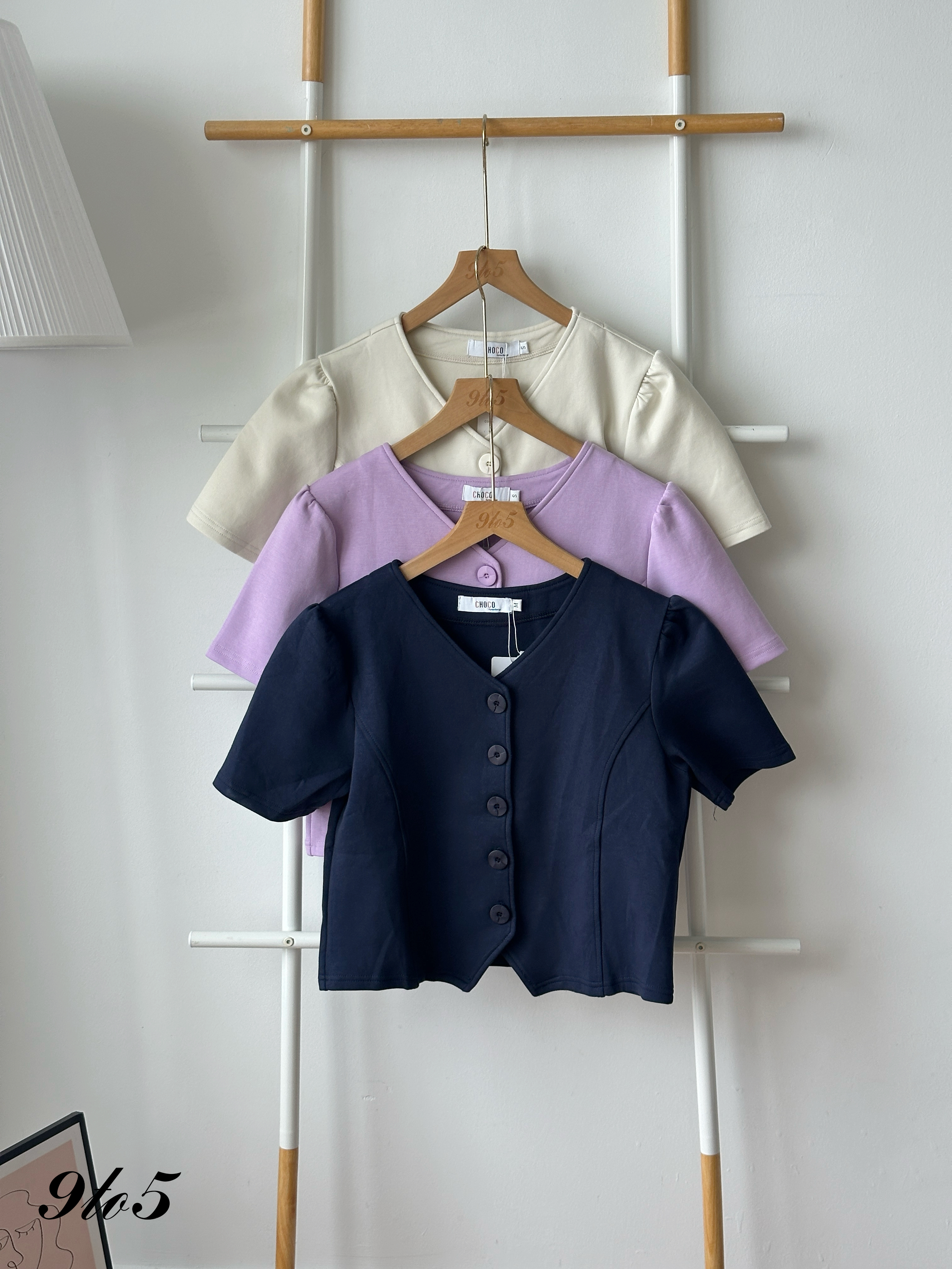 T4414 Puff Sleeve Button Up Top - 3 Colors 
