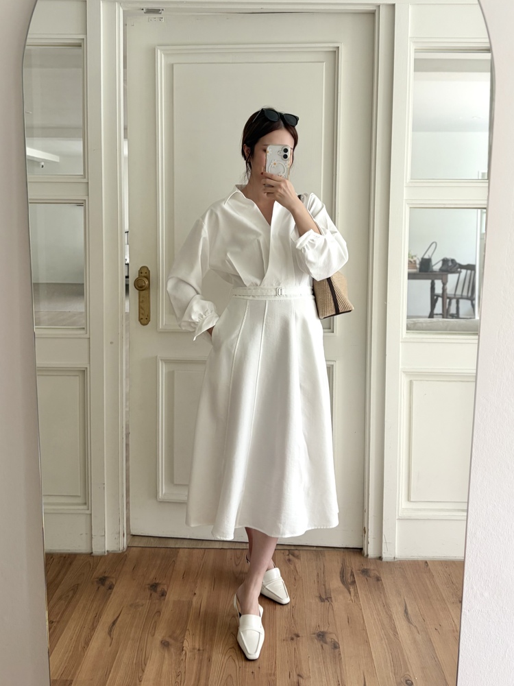 The Madeleine Belted Dress (White)