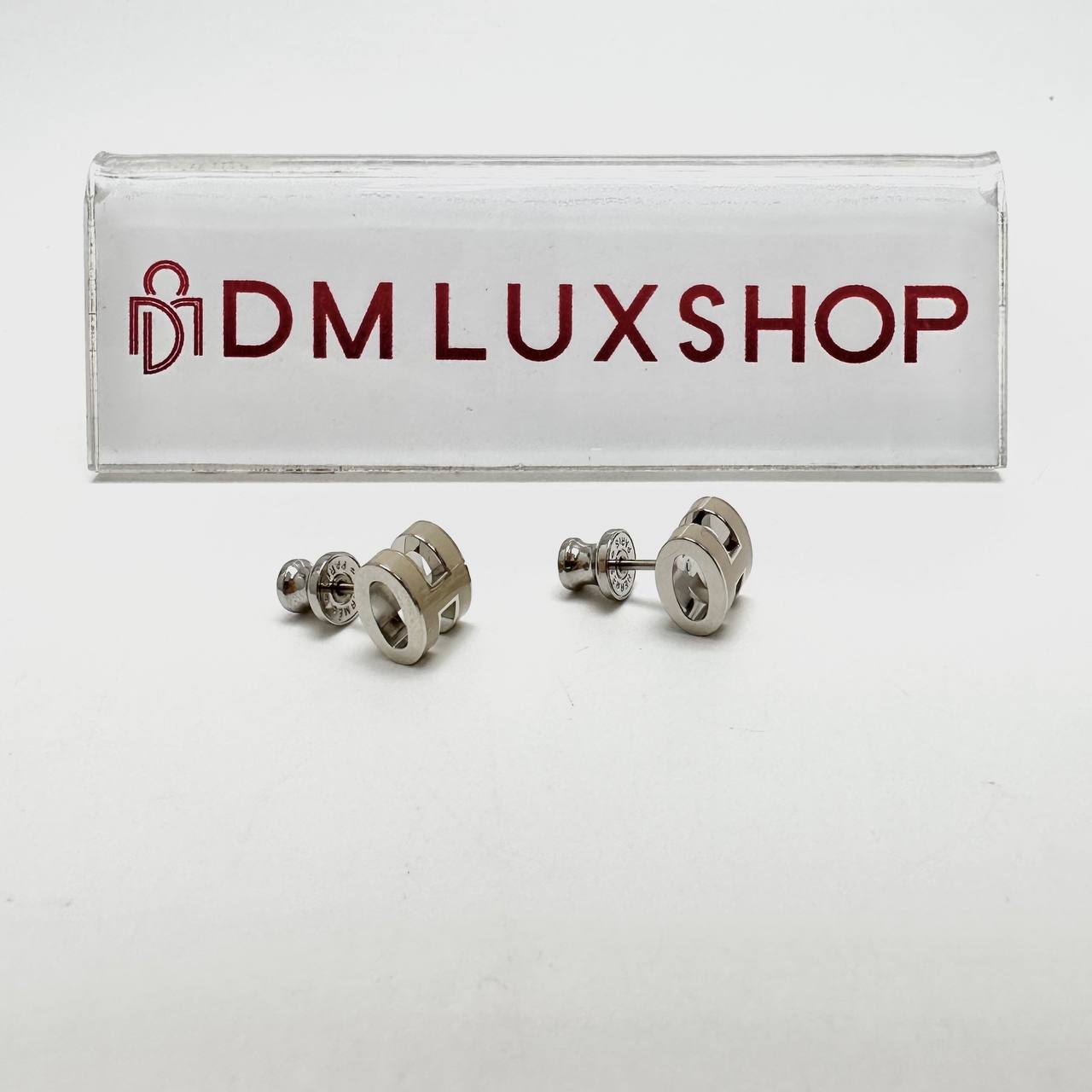 Hermes Mini Pop H Earrings Light Grey PHW