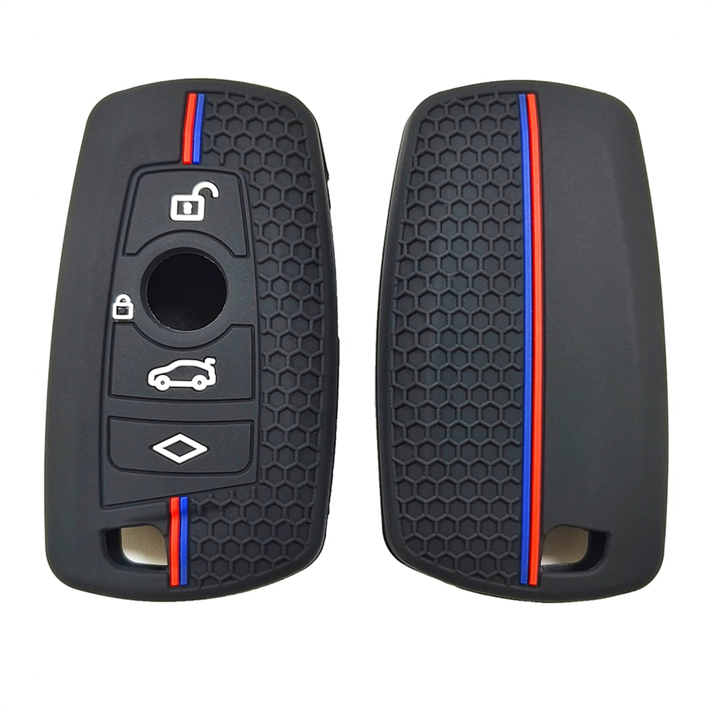 適用寶馬3,5,F系硅膠鑰匙套 4鍵 黑色-紅線-白鎖頭 UA0544