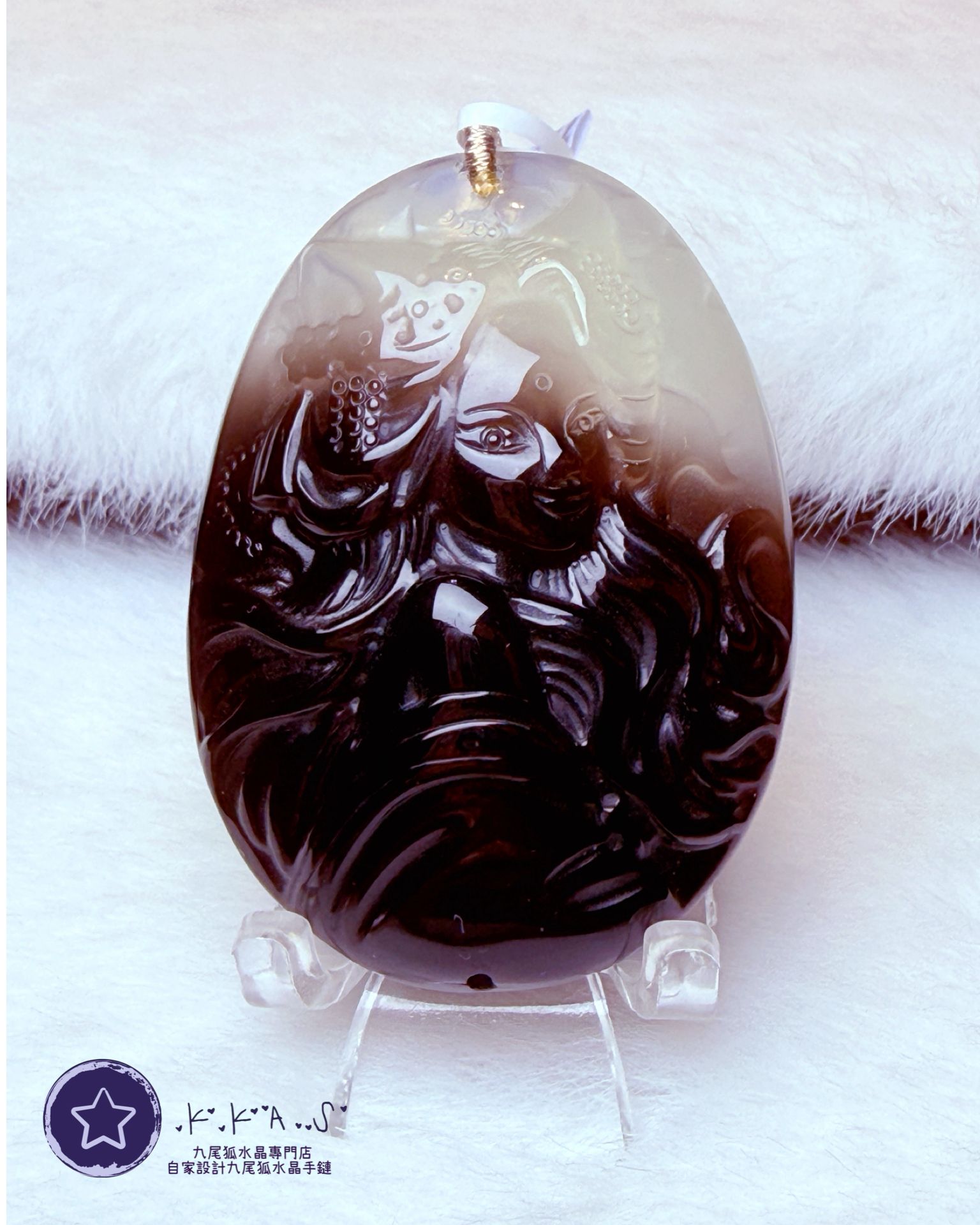 K00179 茶水晶 狐小姐 - 吊墜/手牌兩用款