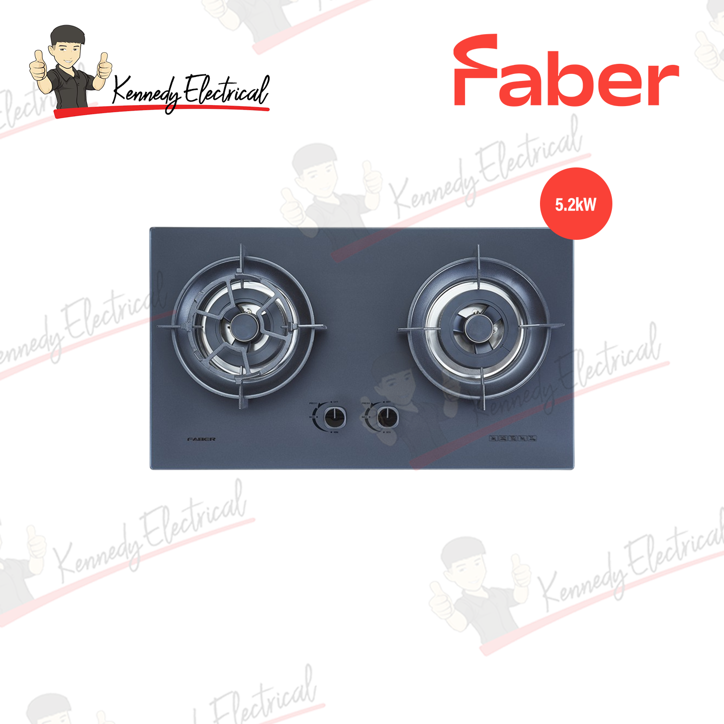 Faber 5.2Kw 2 Burner Built-In Glass Gas Cooker Hob FBIH G752B520TGM