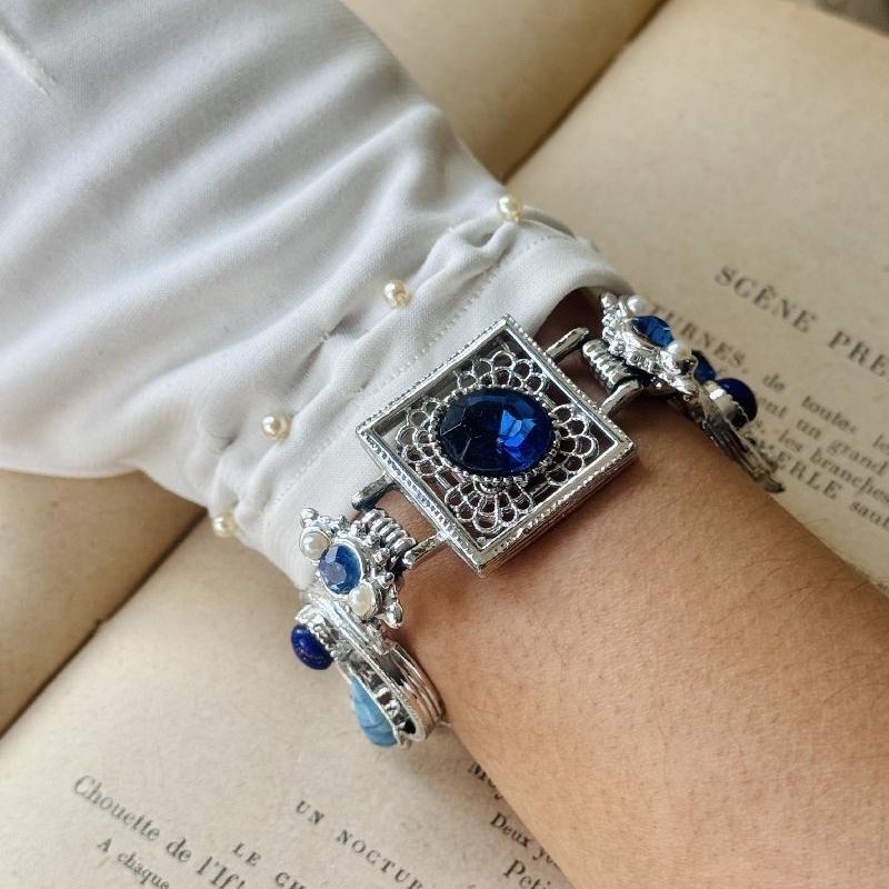 Vintage 1950-60s Silver x Blue Statement Bracelet (NZ108)
