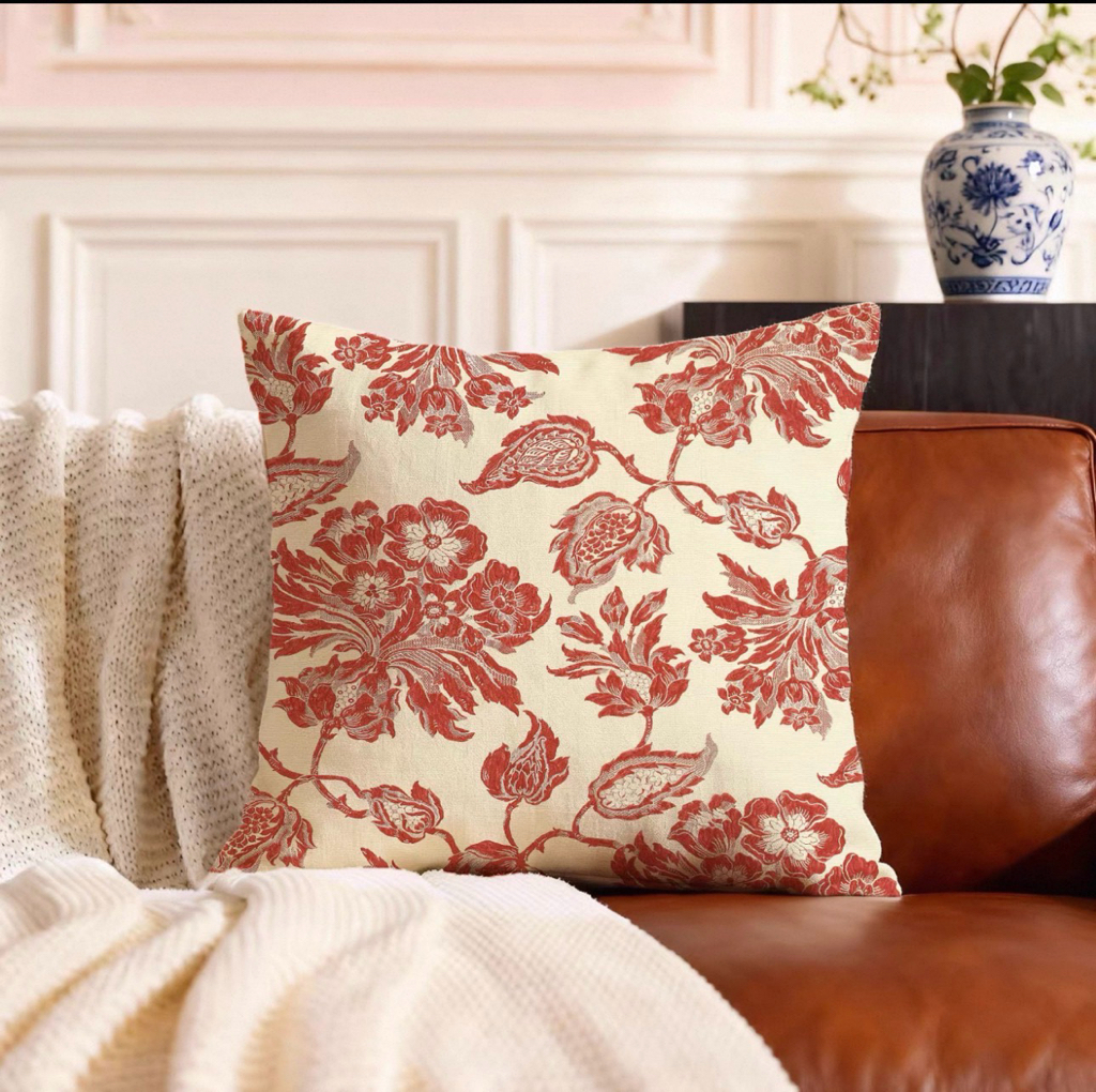 Levende 北歐簡約紅色花朵系列抱枕套