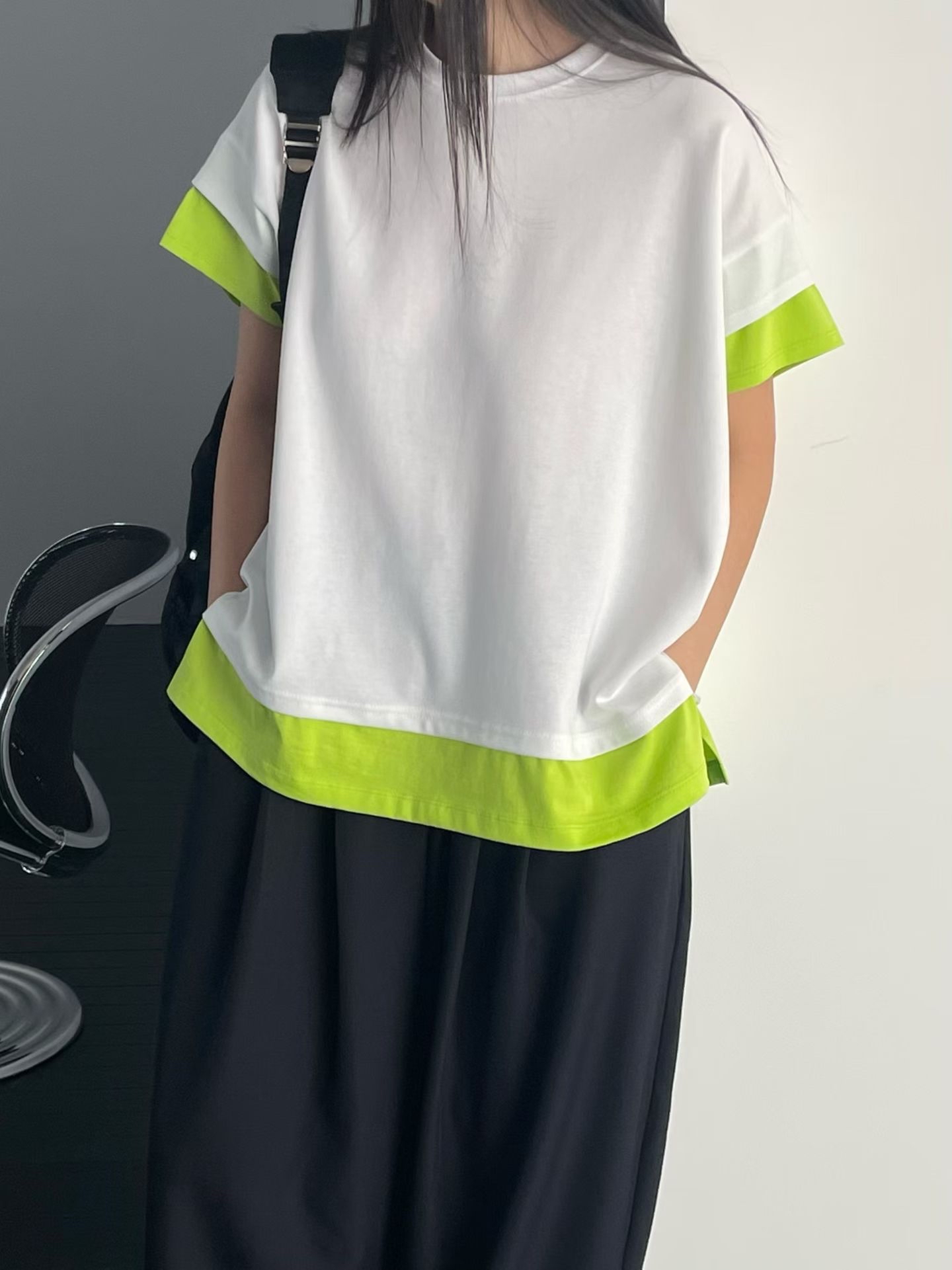 撞色拼接寬鬆休閒T恤