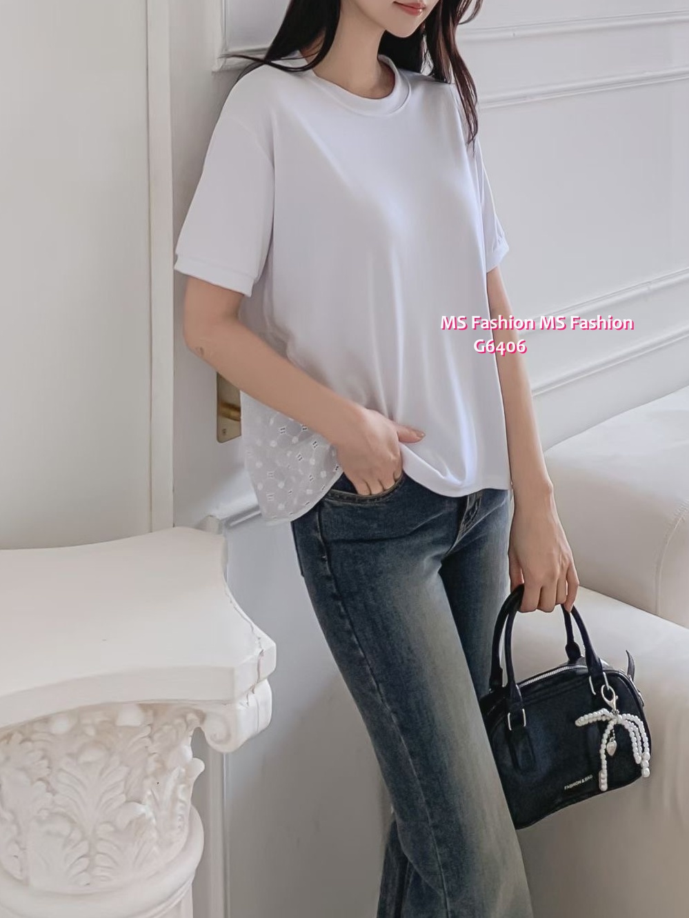 G6406 淨色拼通花top