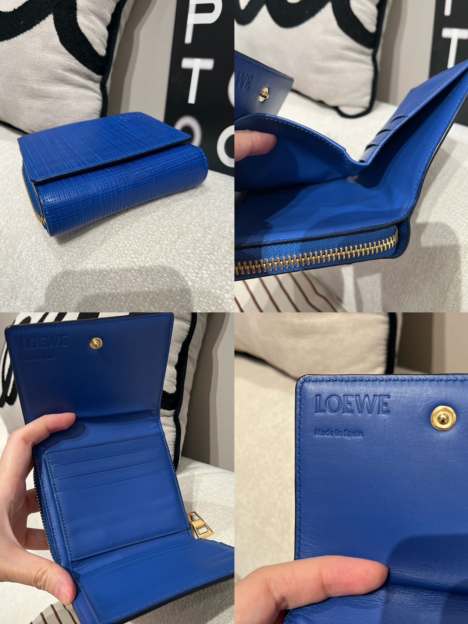 Loewe Folding Wallet 電光藍牛皮銀包100%Authentic,95%new 