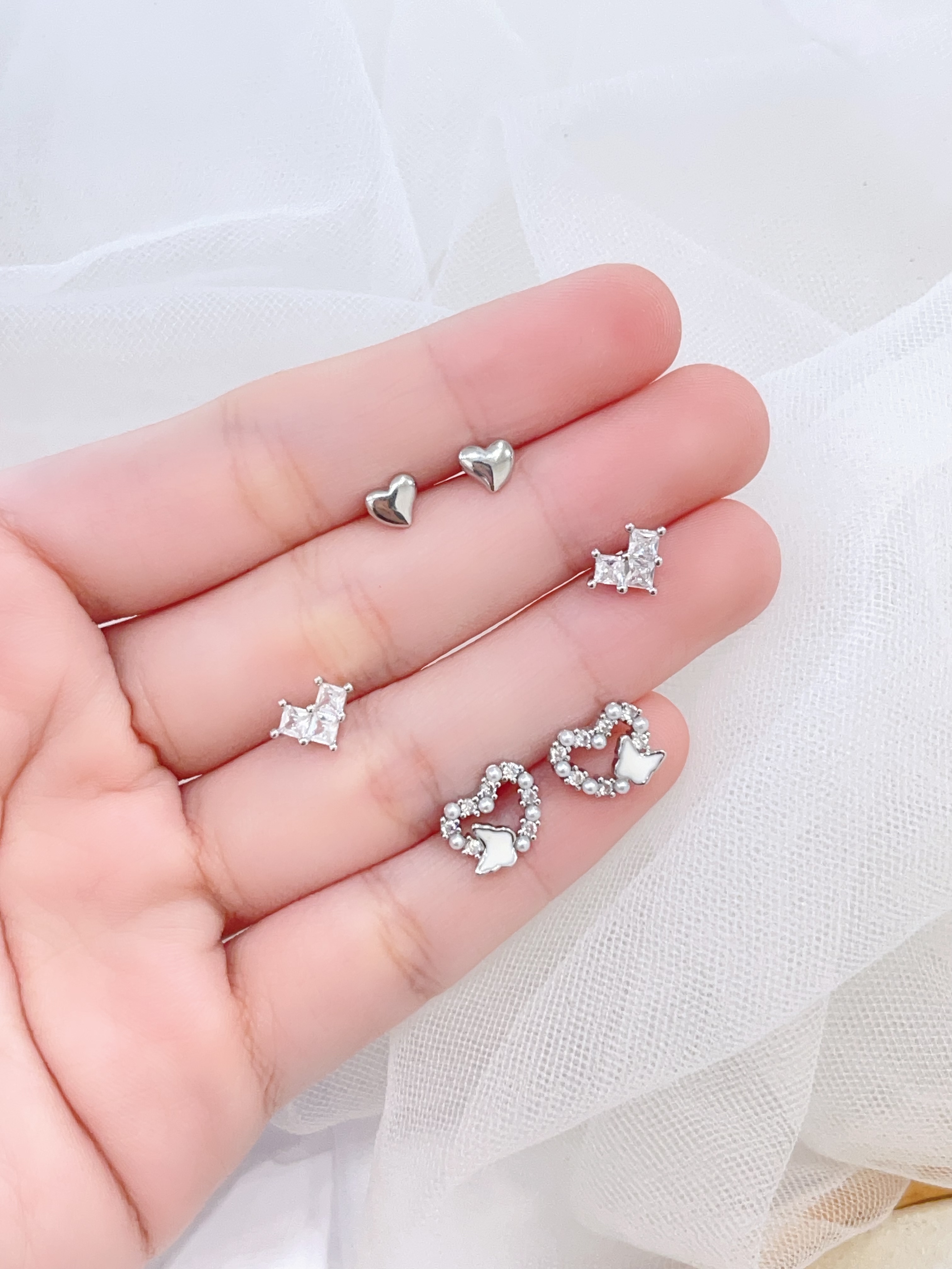 满钻爱心耳环套装