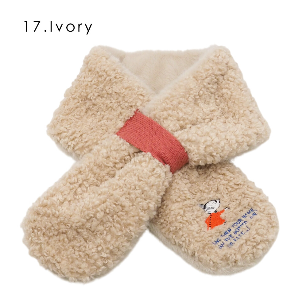 日本代購【 2026秋冬新商品 日本直送 MOOMIN 刺繡保暖 毛毛交叉 圍巾 Boa Tippet Scarf 】