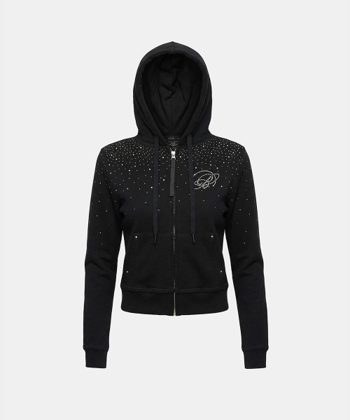 Dark Classic Rhinestone Hooded Zip-Up Slim Fit - Black - 다크 클래식 라인스톤 후드 집업 슬림핏 - 블랙