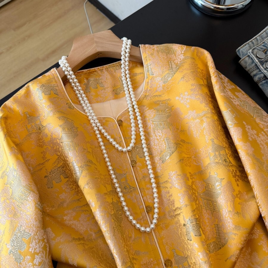 B53(9932) 新中式东方古韵高级感宫廷风提花金外套上衣