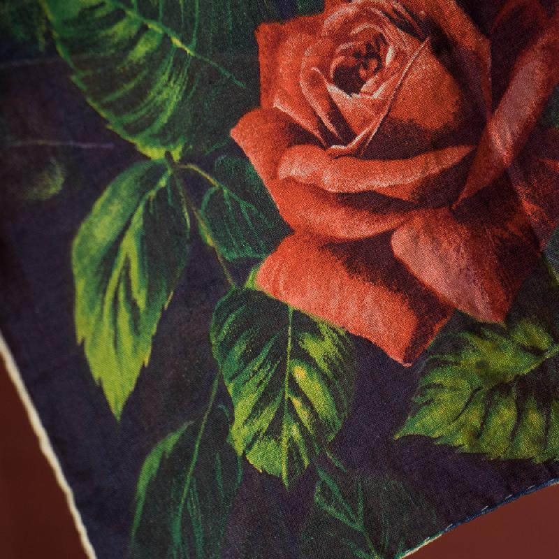 C.a. 1960s German Romantic Rose Print Handkerchief (EV387) (R)