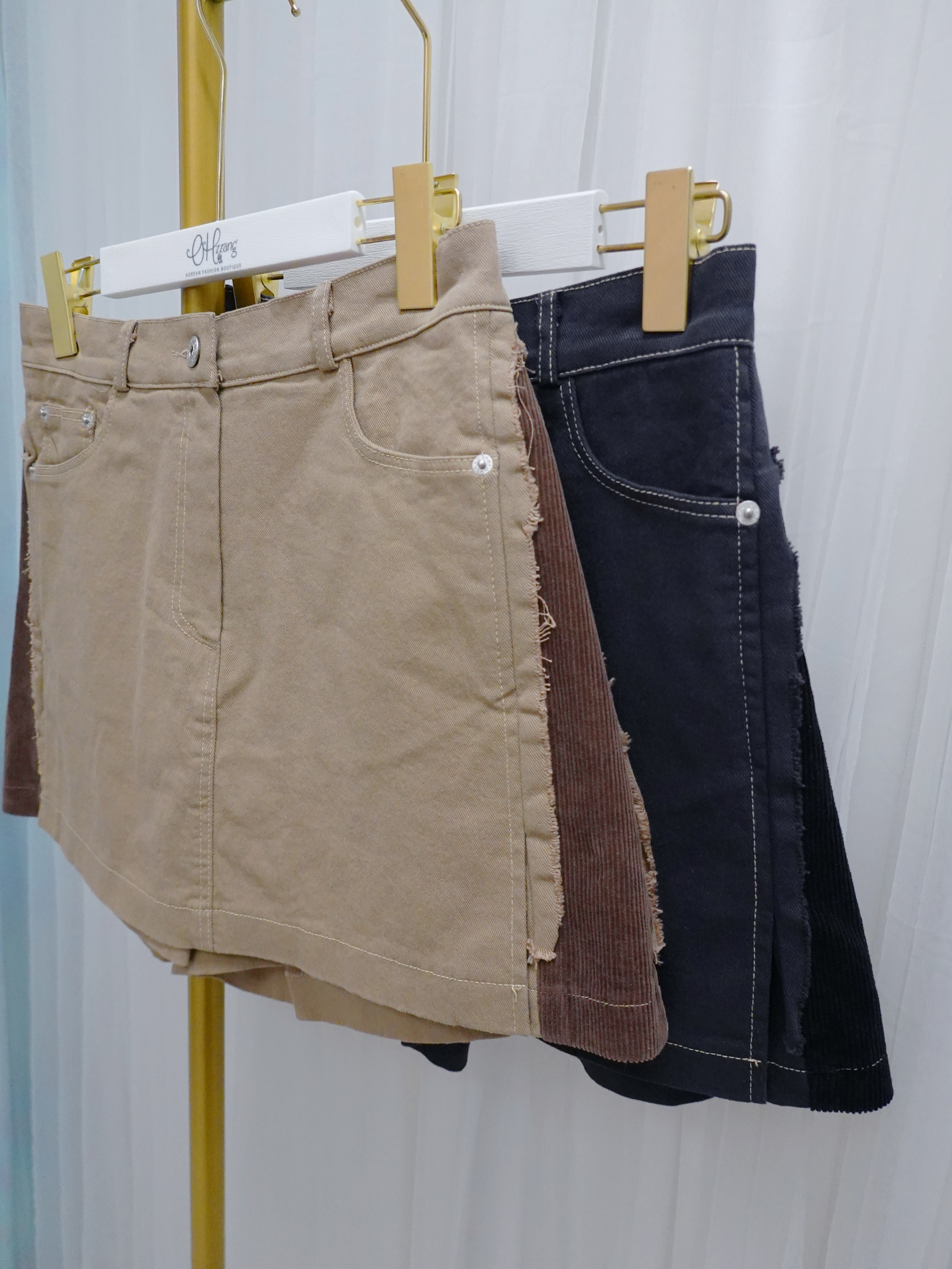 BOT12_12A 拼接牛仔裙褲 (3色)