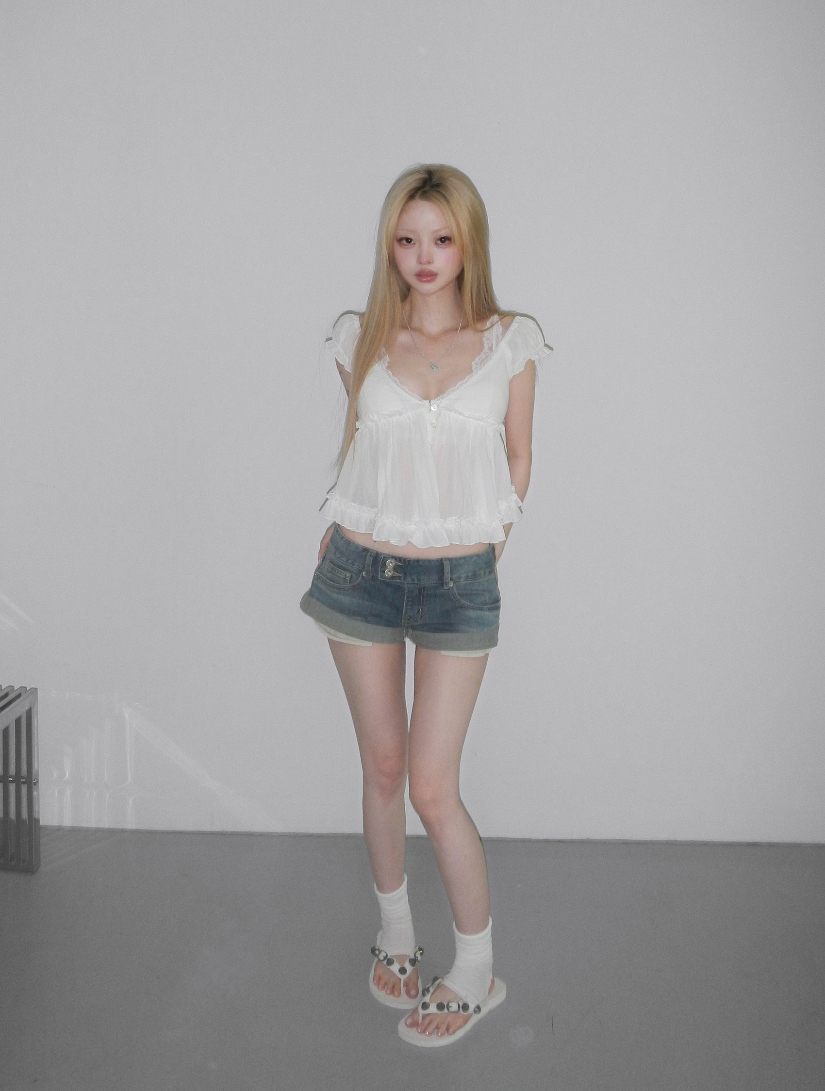 Cuffed Low-Waist Denim Shorts