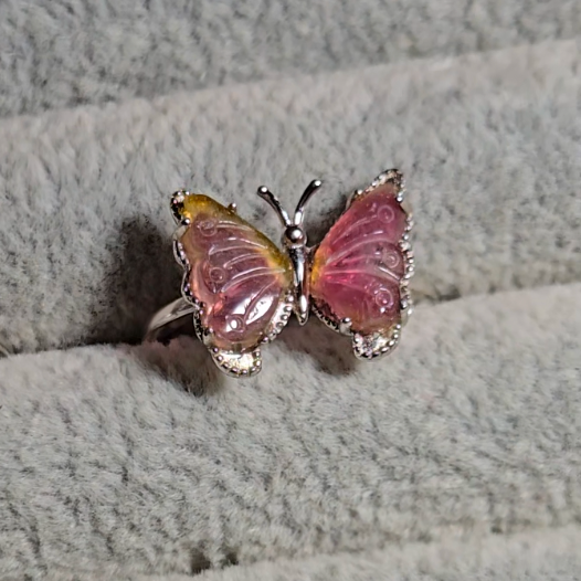 Candy tourmaline butterfly ring, adjustable sterling silver (B) - TR279