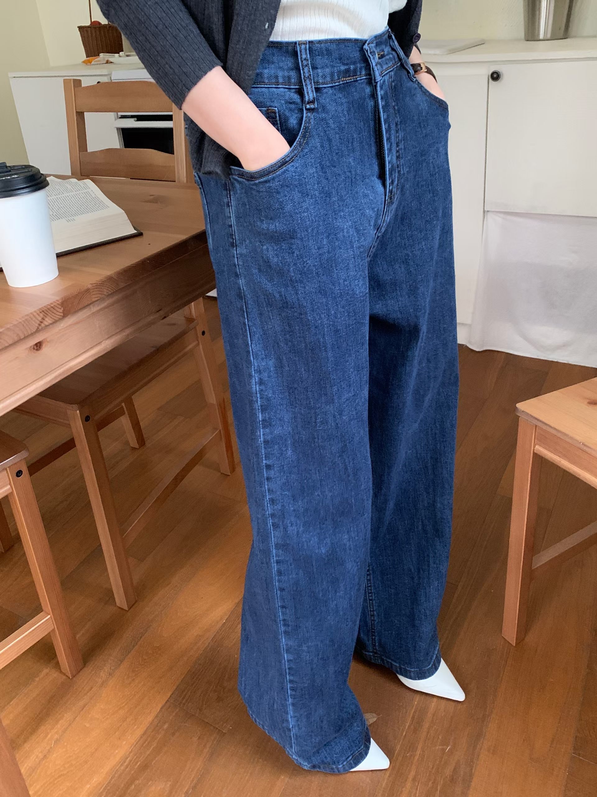 CT13 後橡筋腰牛仔直腳褲