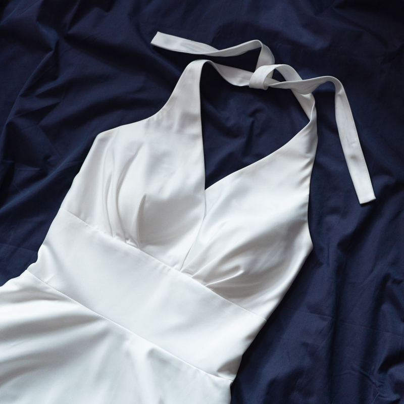 (Ready/Custom-Made) Heirloom Cocktail Series - Marilyn Style Halter Dress - White X Blue (FM171)