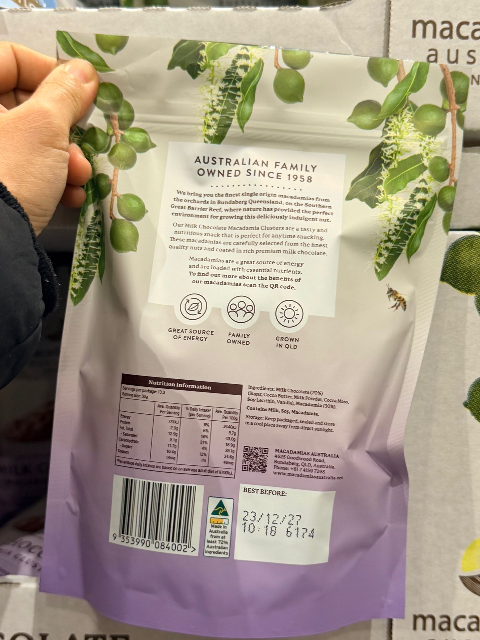 澳洲Costco 澳洲堅果牛奶巧克力塊濃鬱牛奶巧克力400g