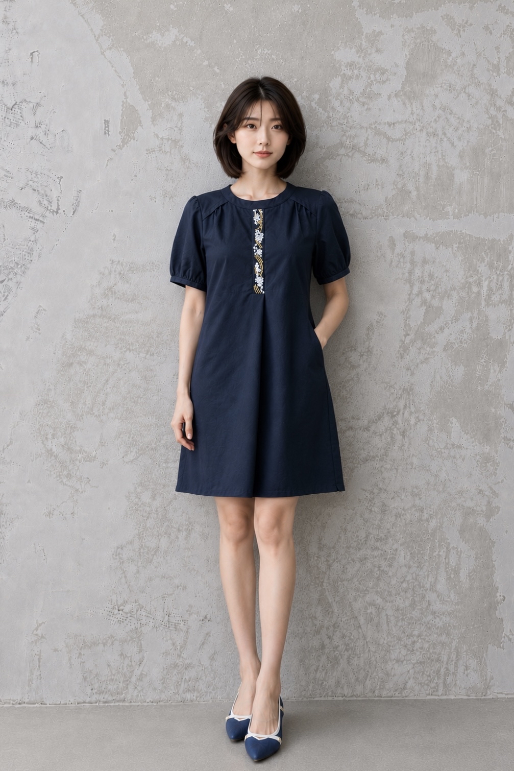 311231 Olive Lace Accent Shift Dress