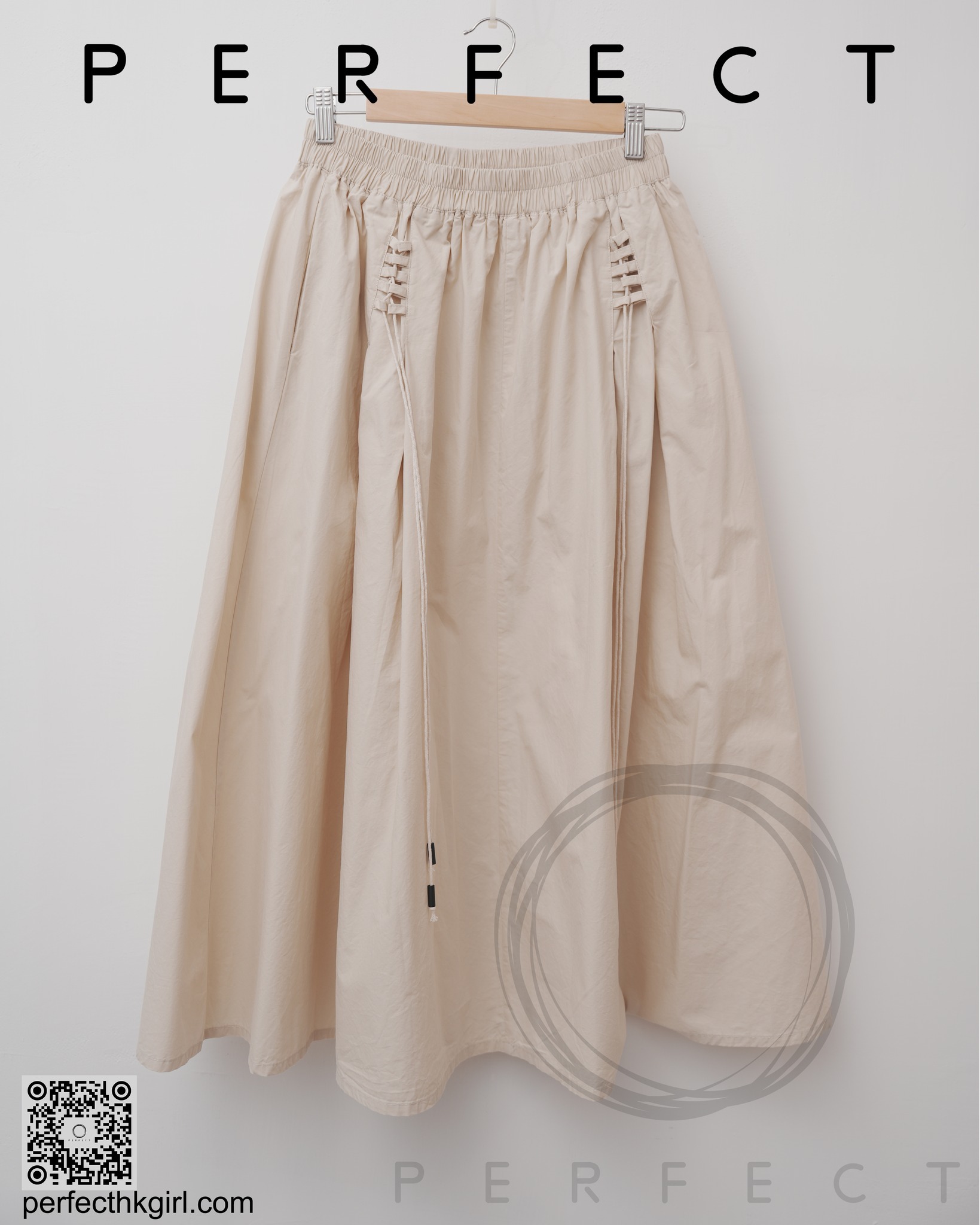 S0019_隨性腰位綁繩半身裙（百搭米白色）