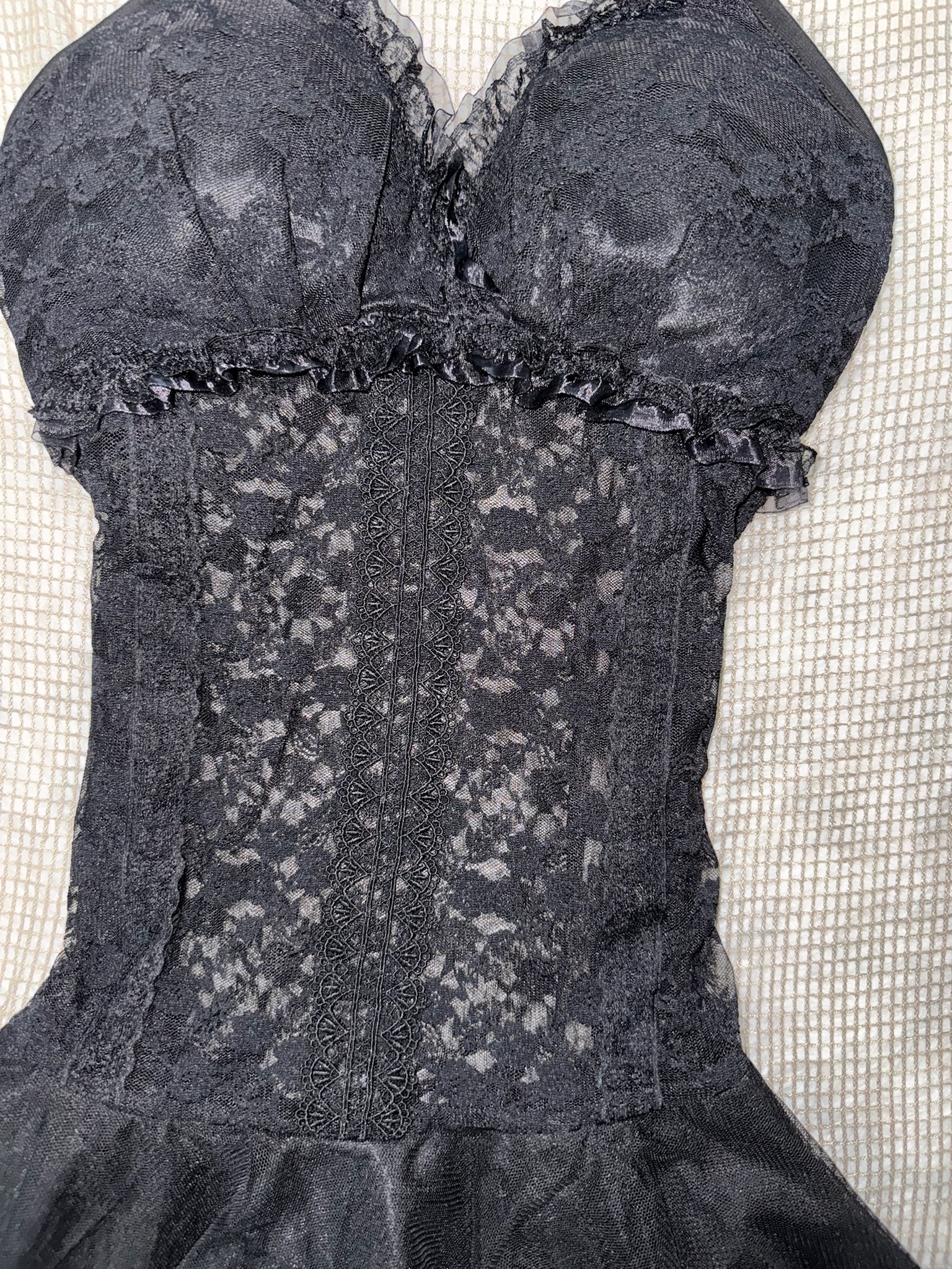 Gothic Balletcore Sheer Lace Babydoll Dress