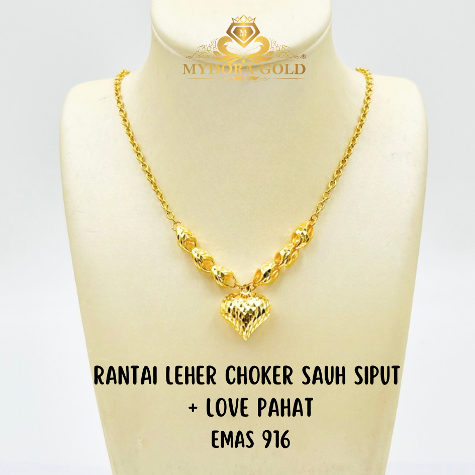 MYDORA Rantai Leher Sauh Choker Siput + Love Pahat | EMAS 916/22K
