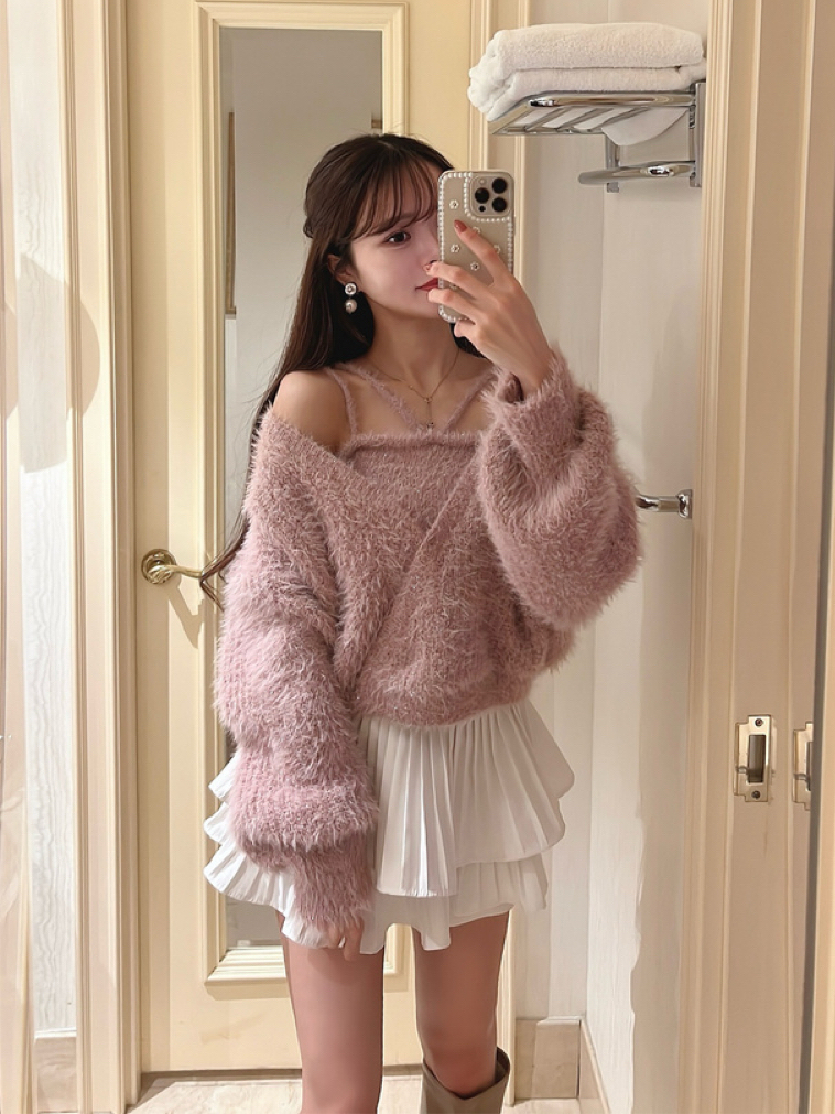 多個穿法💓微閃毛衣套裝(背心+上衣)(JP)粉紅色311966