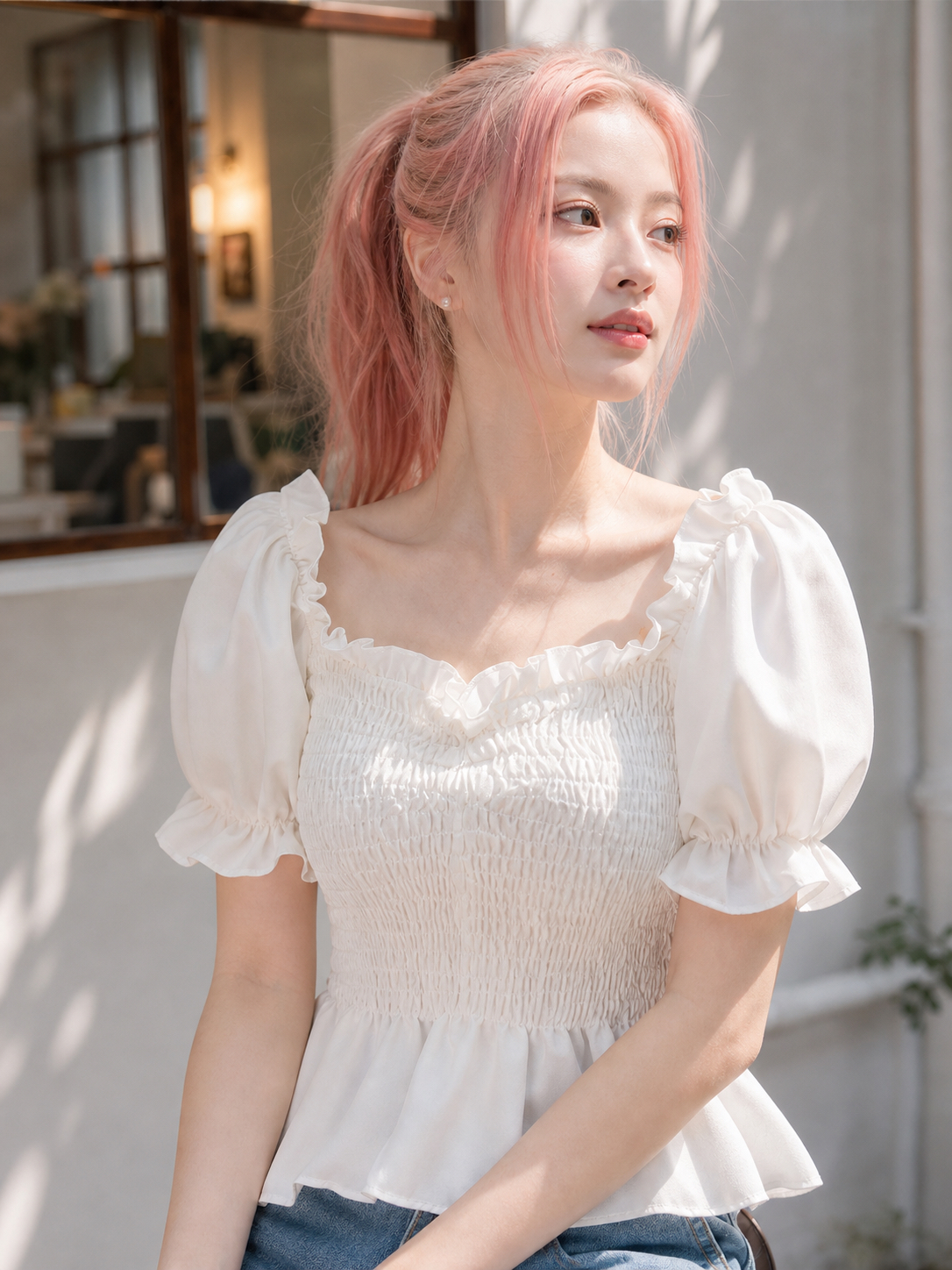 【APV Girliness Line】甜美日常法式優雅方領抓皺上衣 