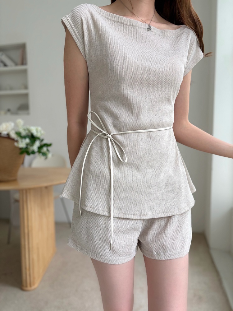 Elysian Boat Neck Belted Set (Mocha)