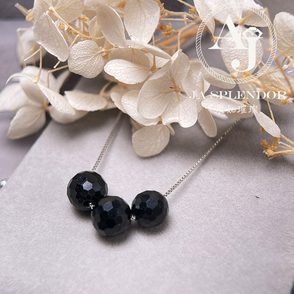 D-06A 天然翡翠A玉 墨翠鑽石切割平安幸運純銀項鏈